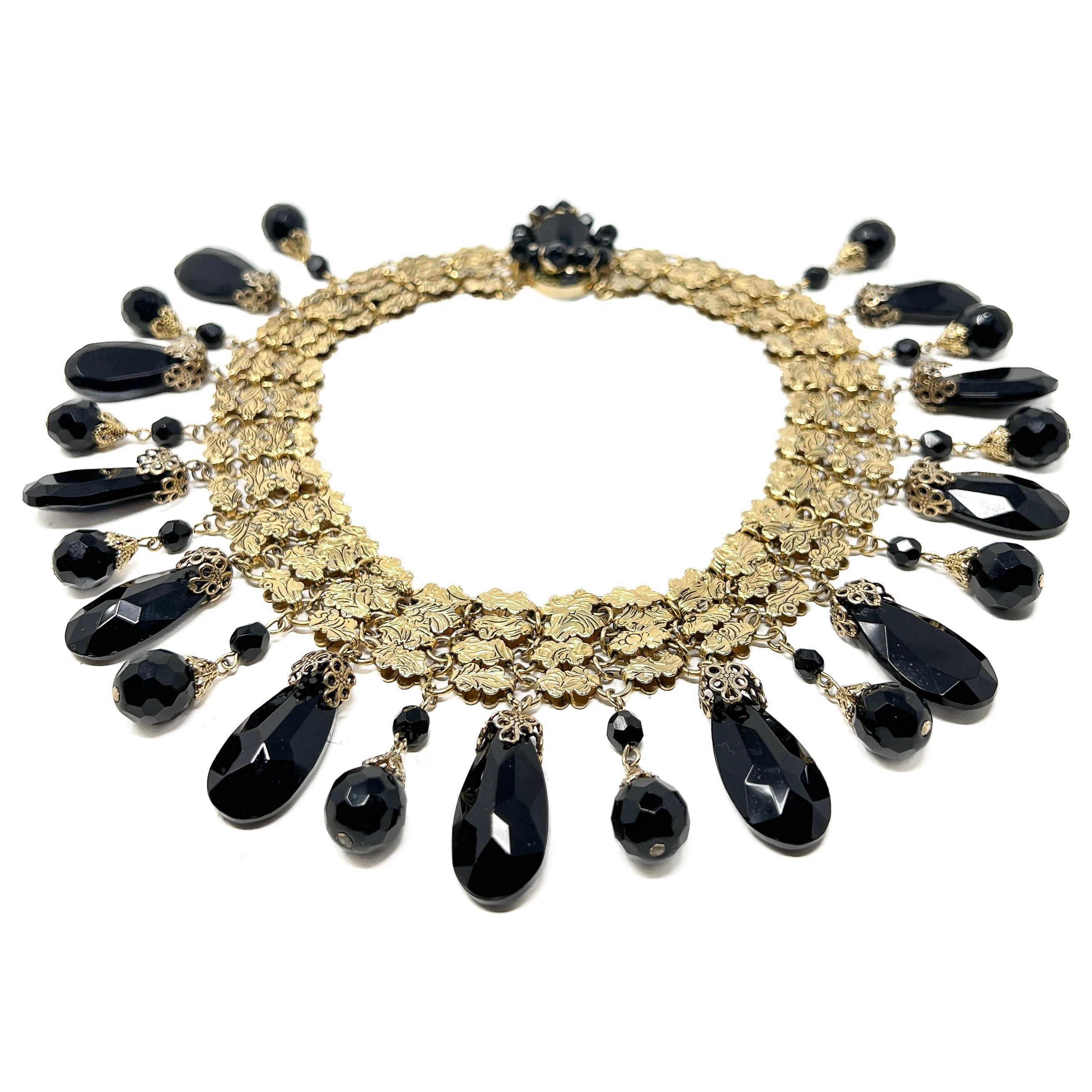 Françoise Montague for Adrien Mann c.1962 Black Glass Collar Necklace For Sale 1