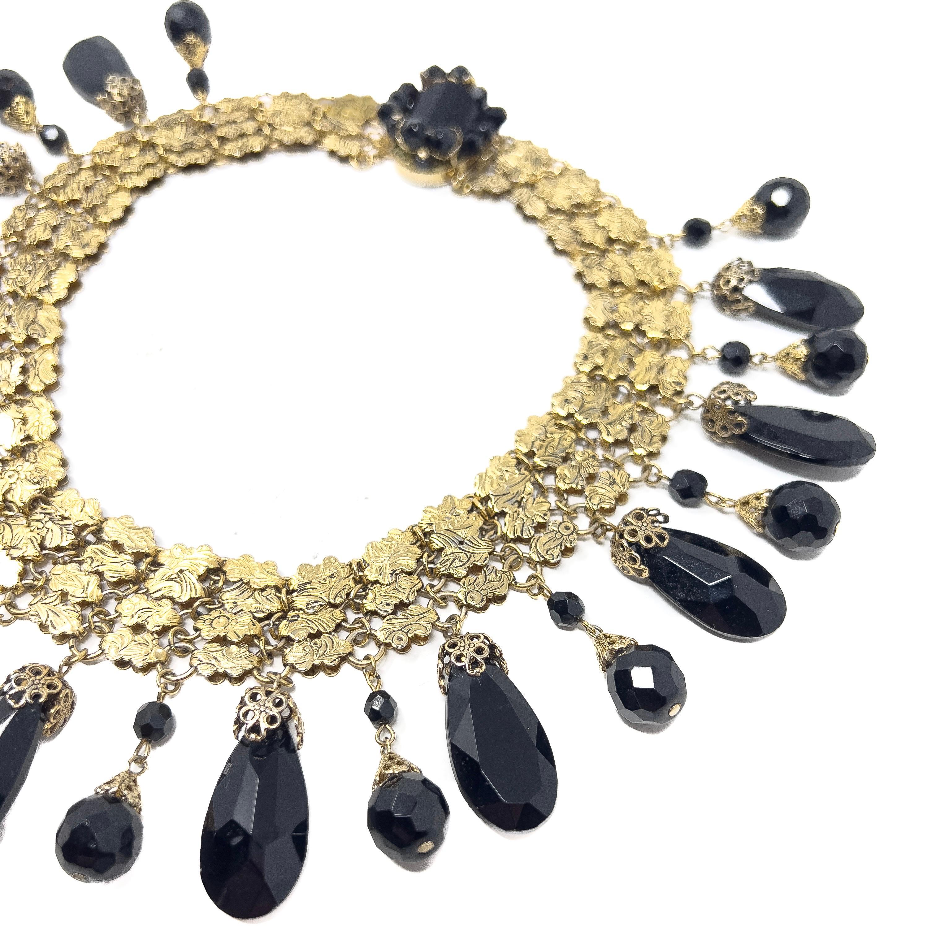 Françoise Montague for Adrien Mann c.1962 Black Glass Collar Necklace For Sale 3