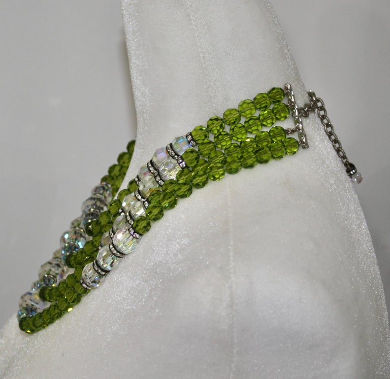 Francoise Montague Four Row Green Glass Necklace For Sale 1
