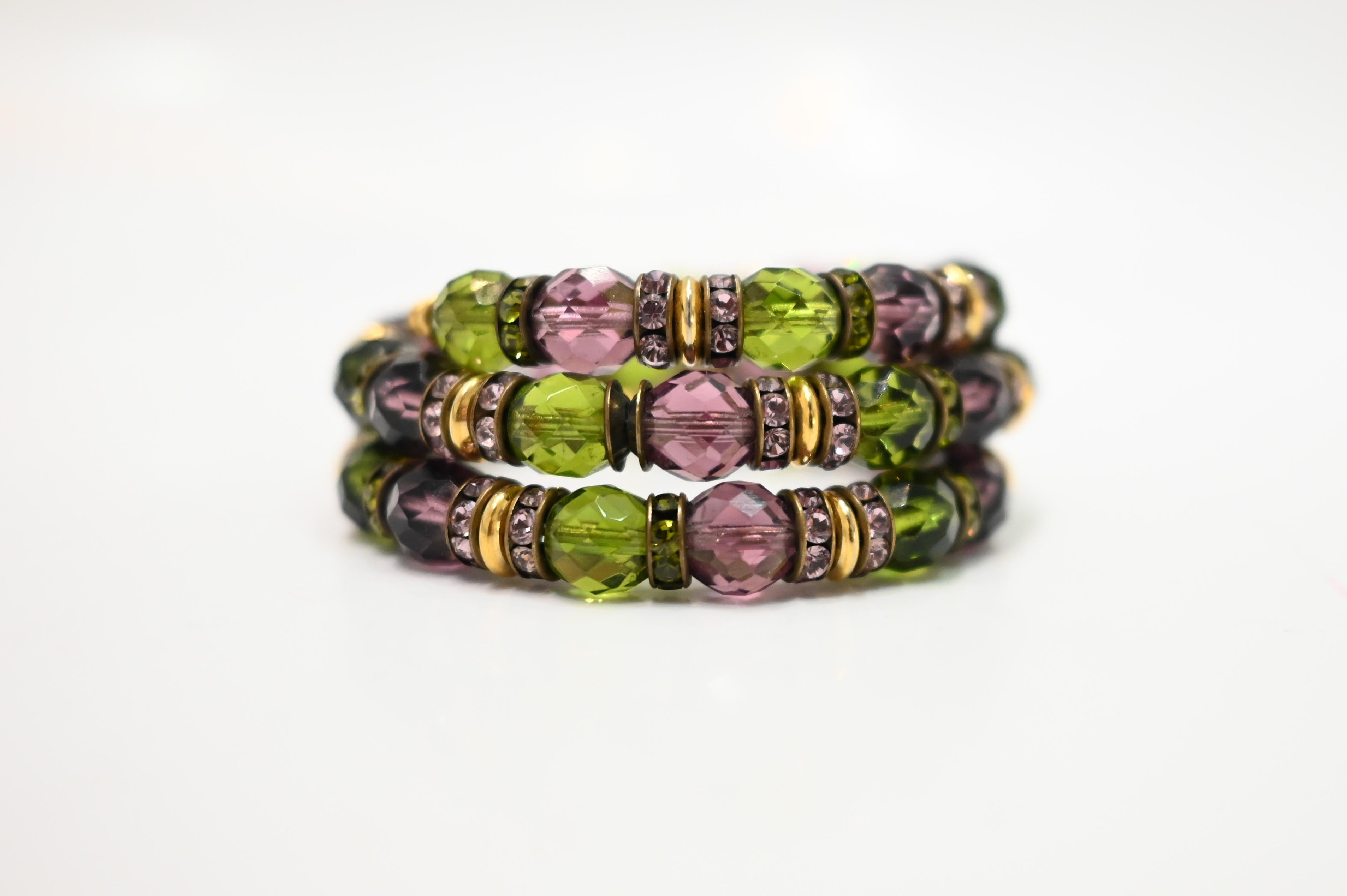 Francoise Montague Glass and Crystal Habibi Memory Wire Bracelet In New Condition For Sale In Virginia Beach, VA