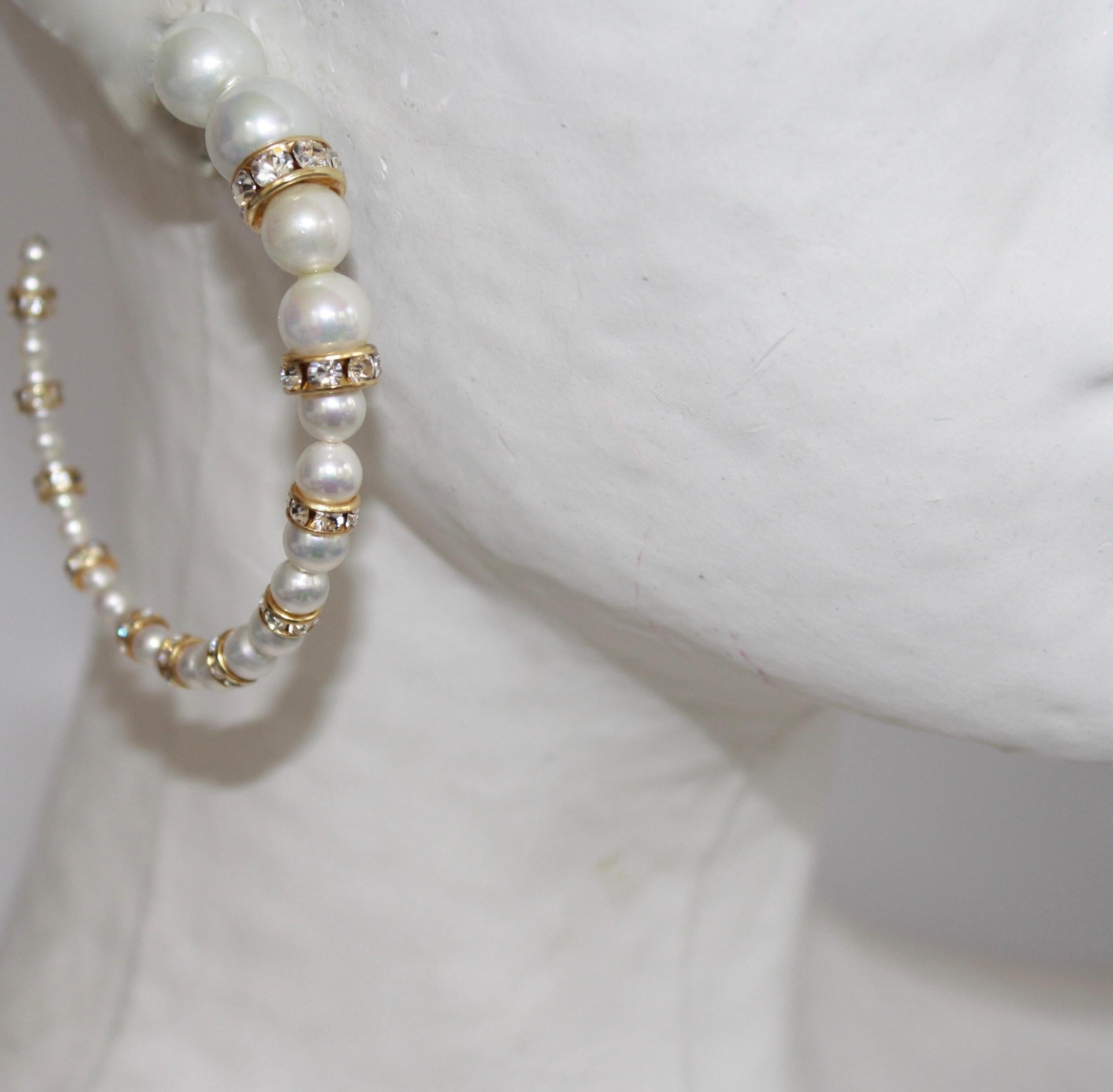 Women's Francoise Montague Glass and Swarovski Crystal Pearl Hoop Earrings