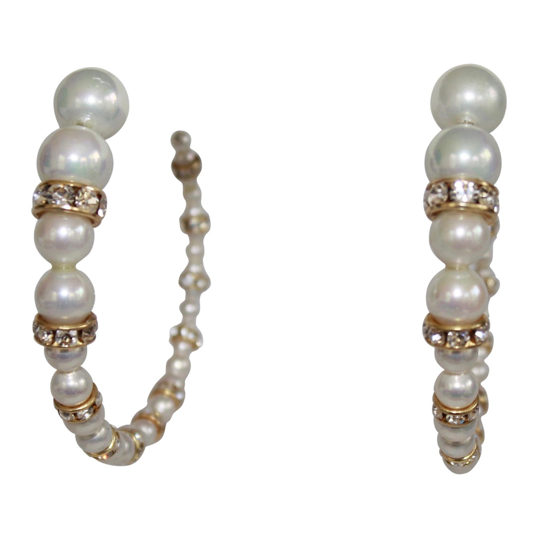 Francoise Montague Glass and Swarovski Crystal Pearl Hoop Earrings