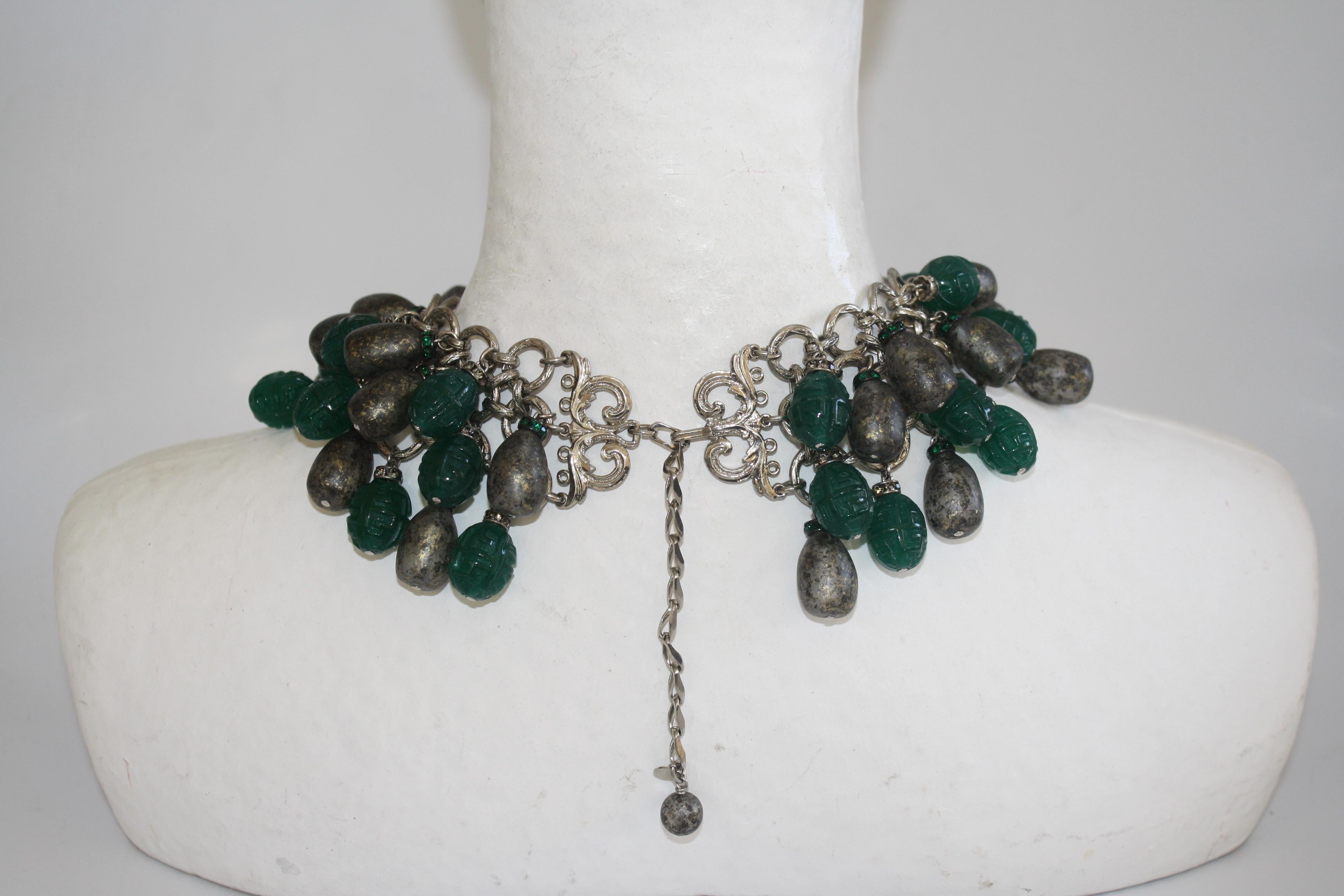 Francoise Montague Glass Cabochons and Rhodium Statement Necklace In New Condition For Sale In Virginia Beach, VA