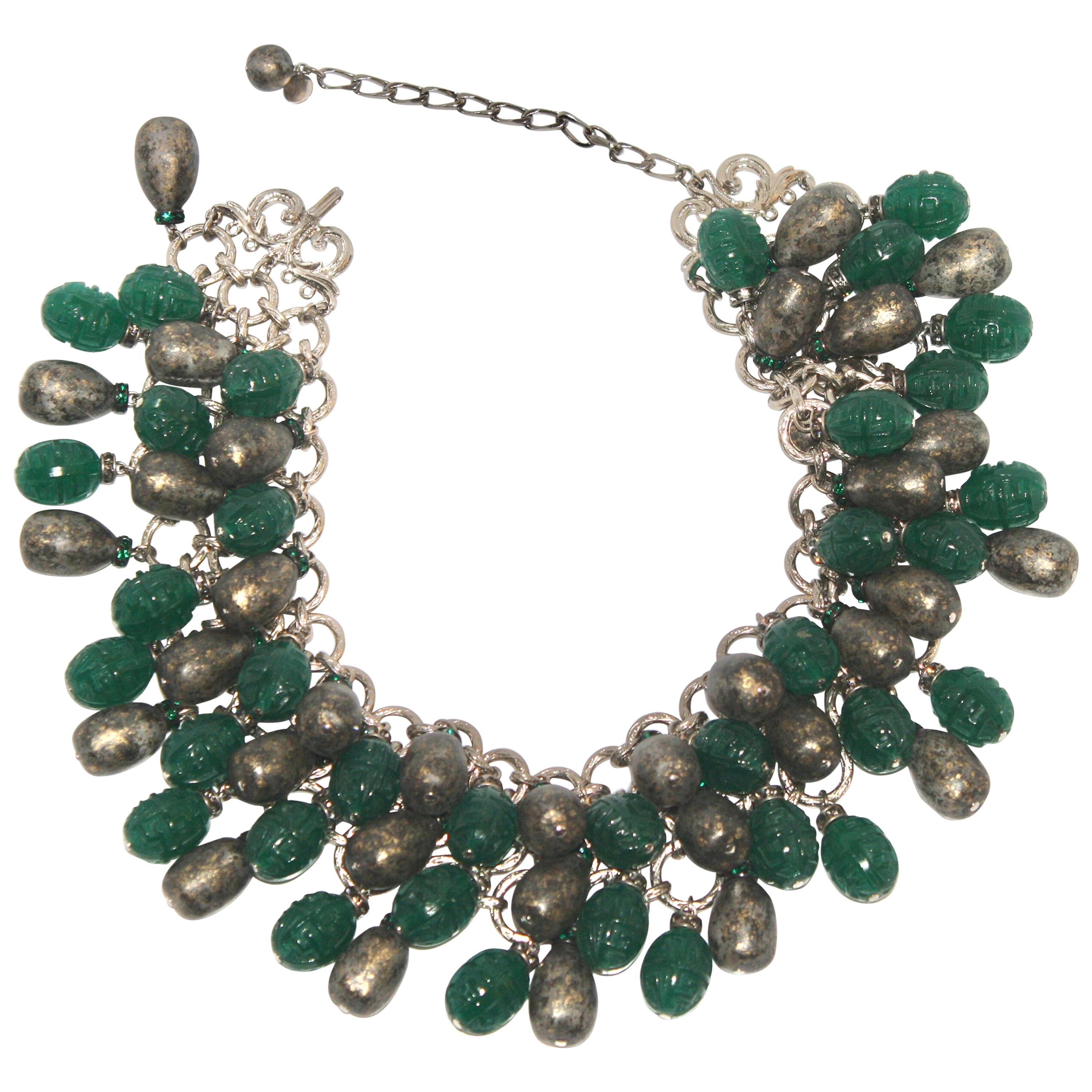 Francoise Montague Glass Cabochons and Rhodium Statement Necklace For Sale