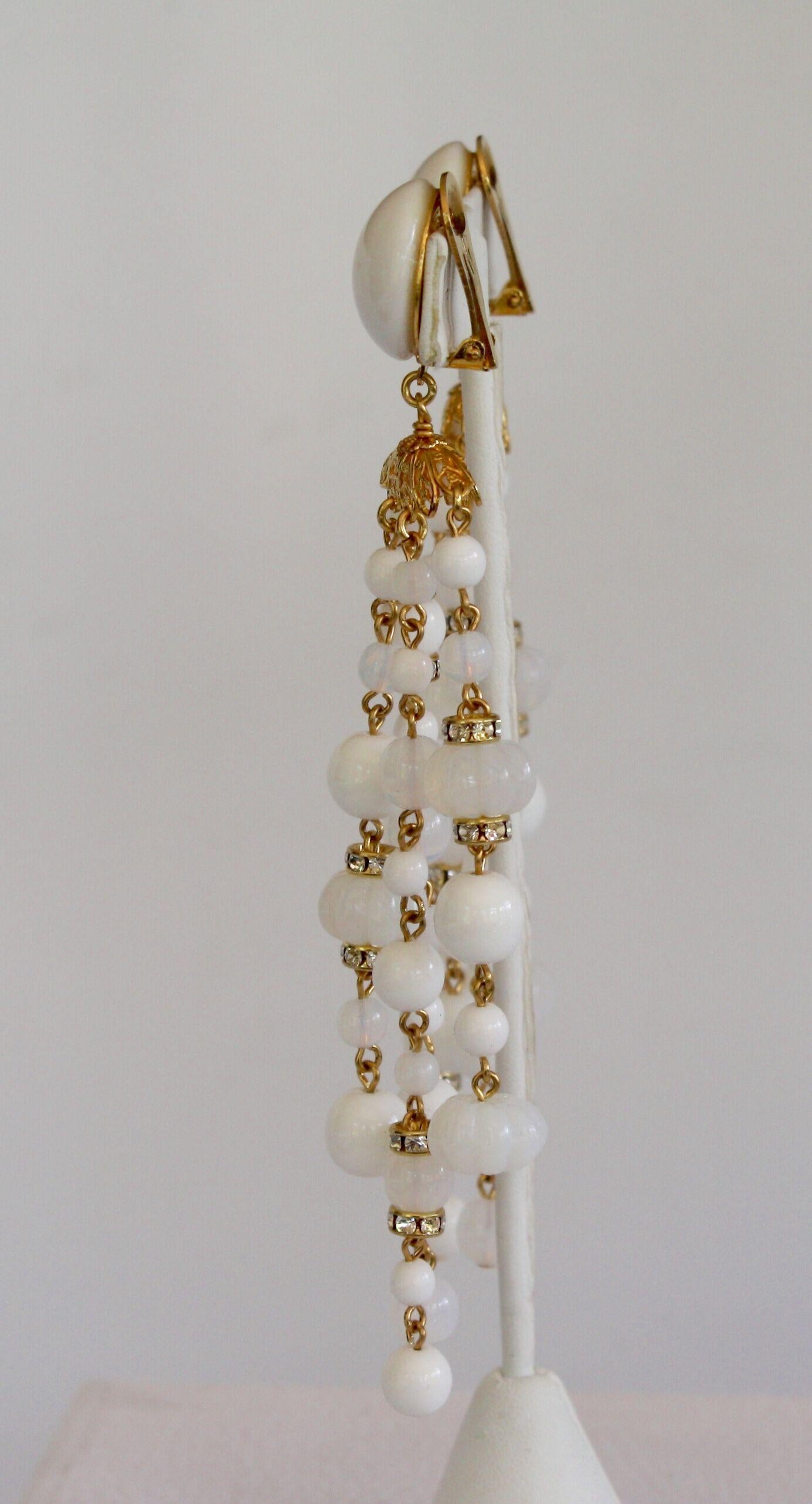 Handmade glass bead tassel clip earrings from Francoise Montague.