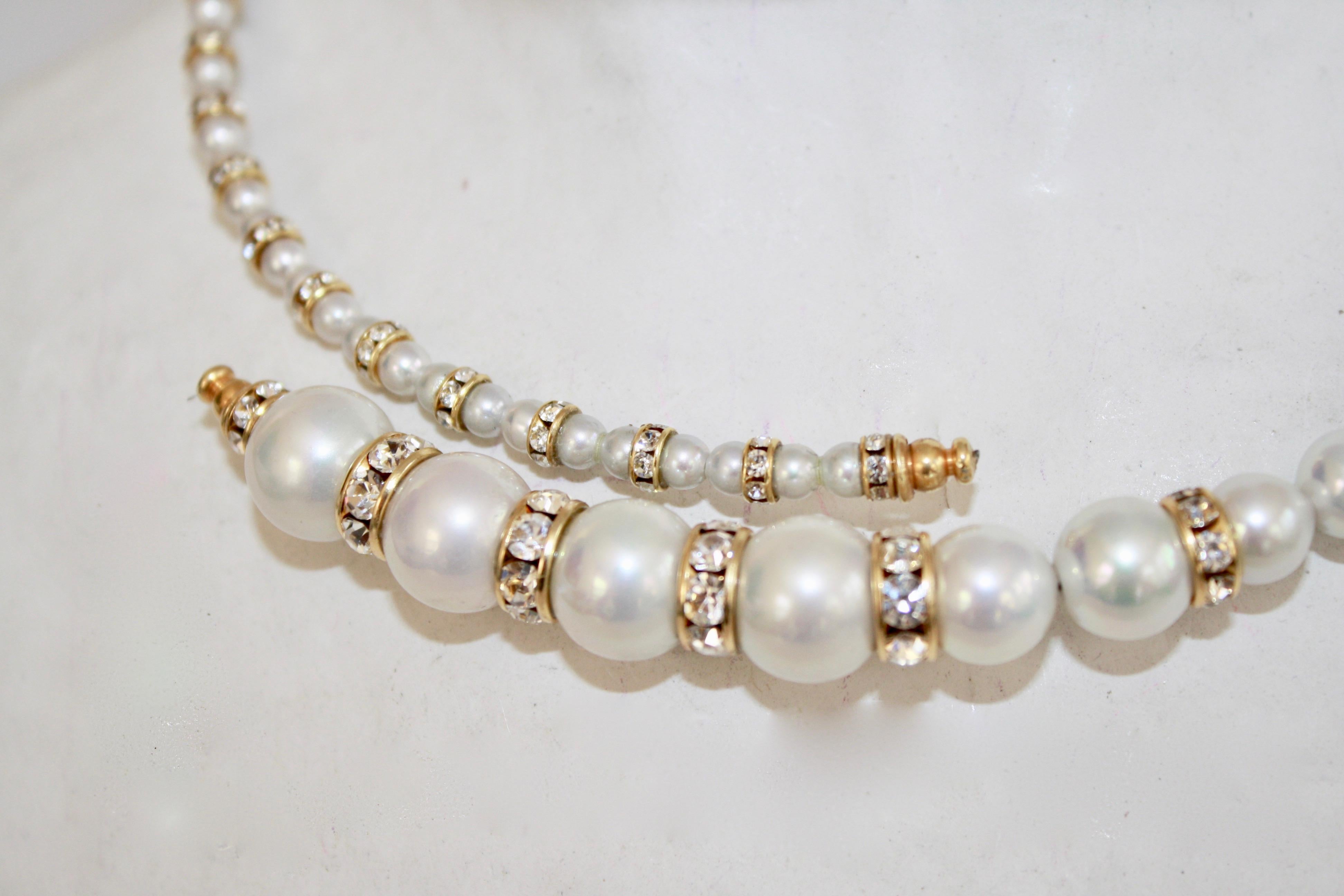 Francoise Montague Glass Pearl and Swarovski Crystal Memory Wire Necklace In New Condition In Virginia Beach, VA