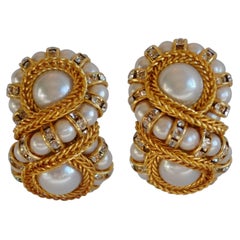 Francoise Montague Glass Pearl "Huit" Clip Earrings
