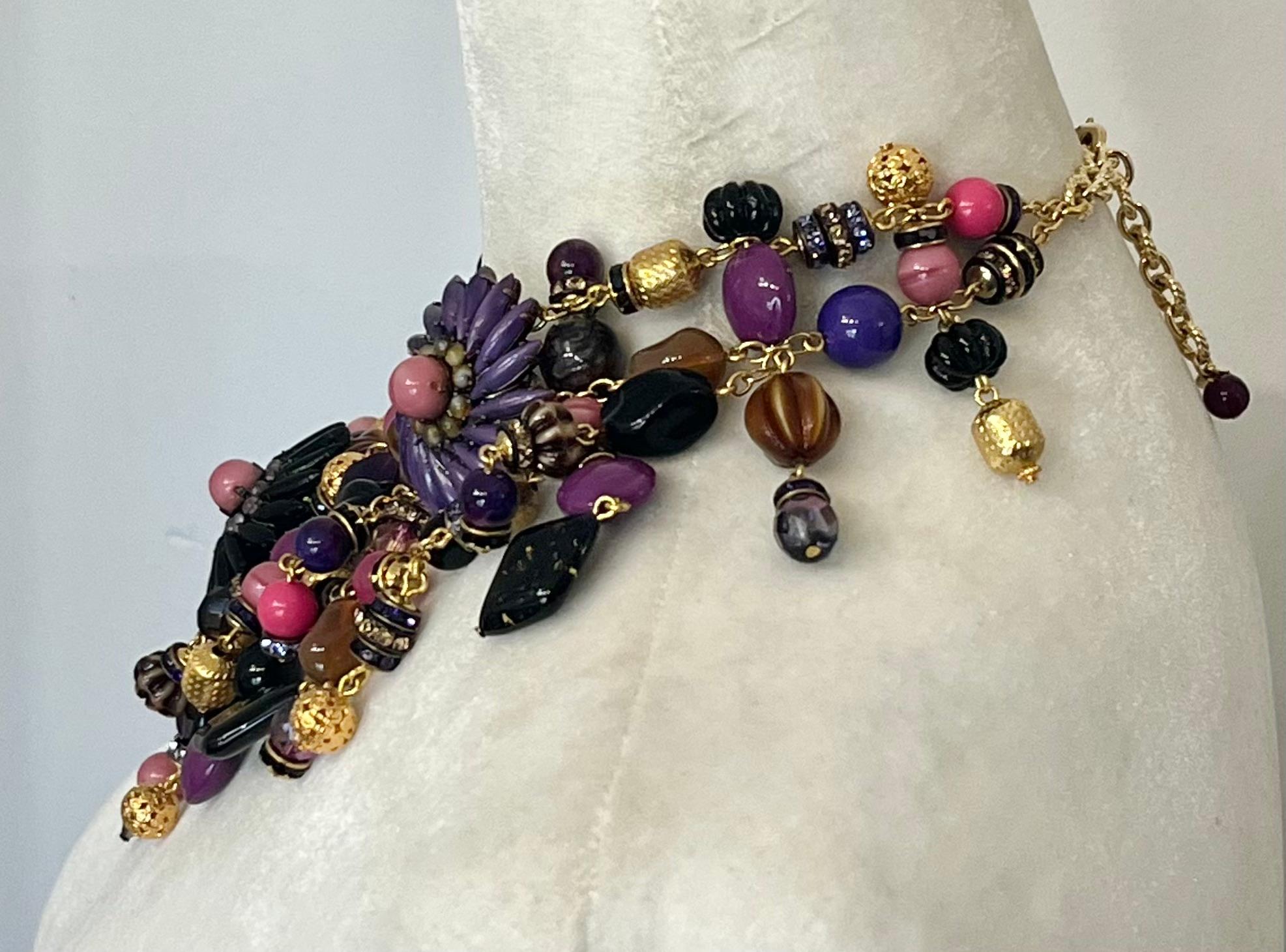 Francoise Montague Purple, Pink and Black Unique Fringe Necklace In New Condition For Sale In Virginia Beach, VA