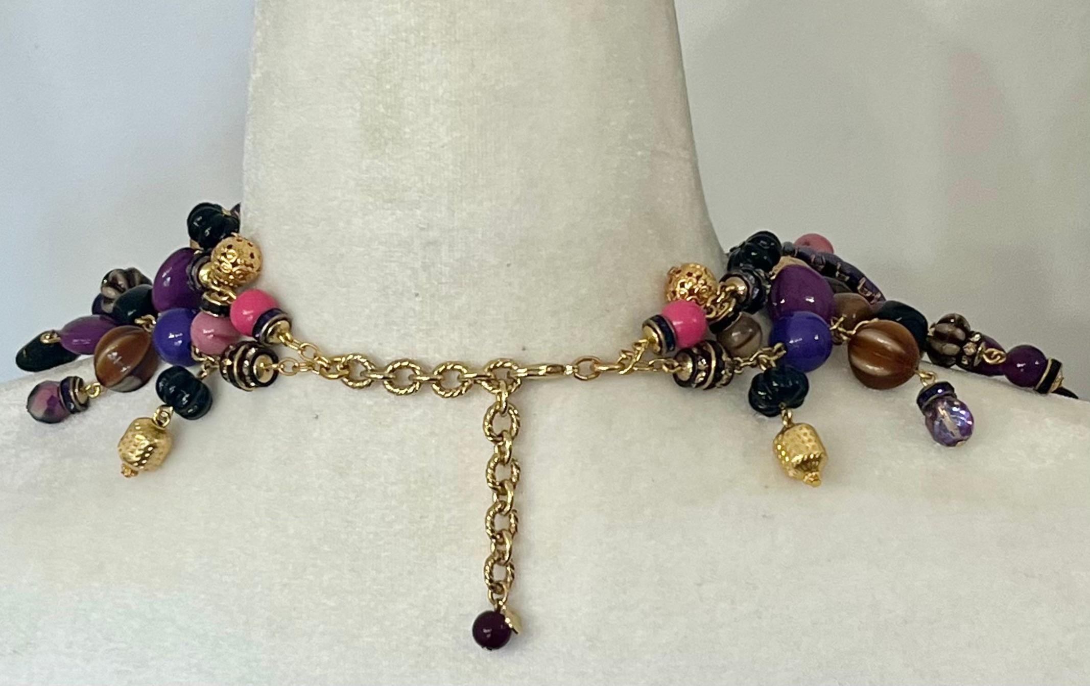 Women's or Men's Francoise Montague Purple, Pink and Black Unique Fringe Necklace For Sale