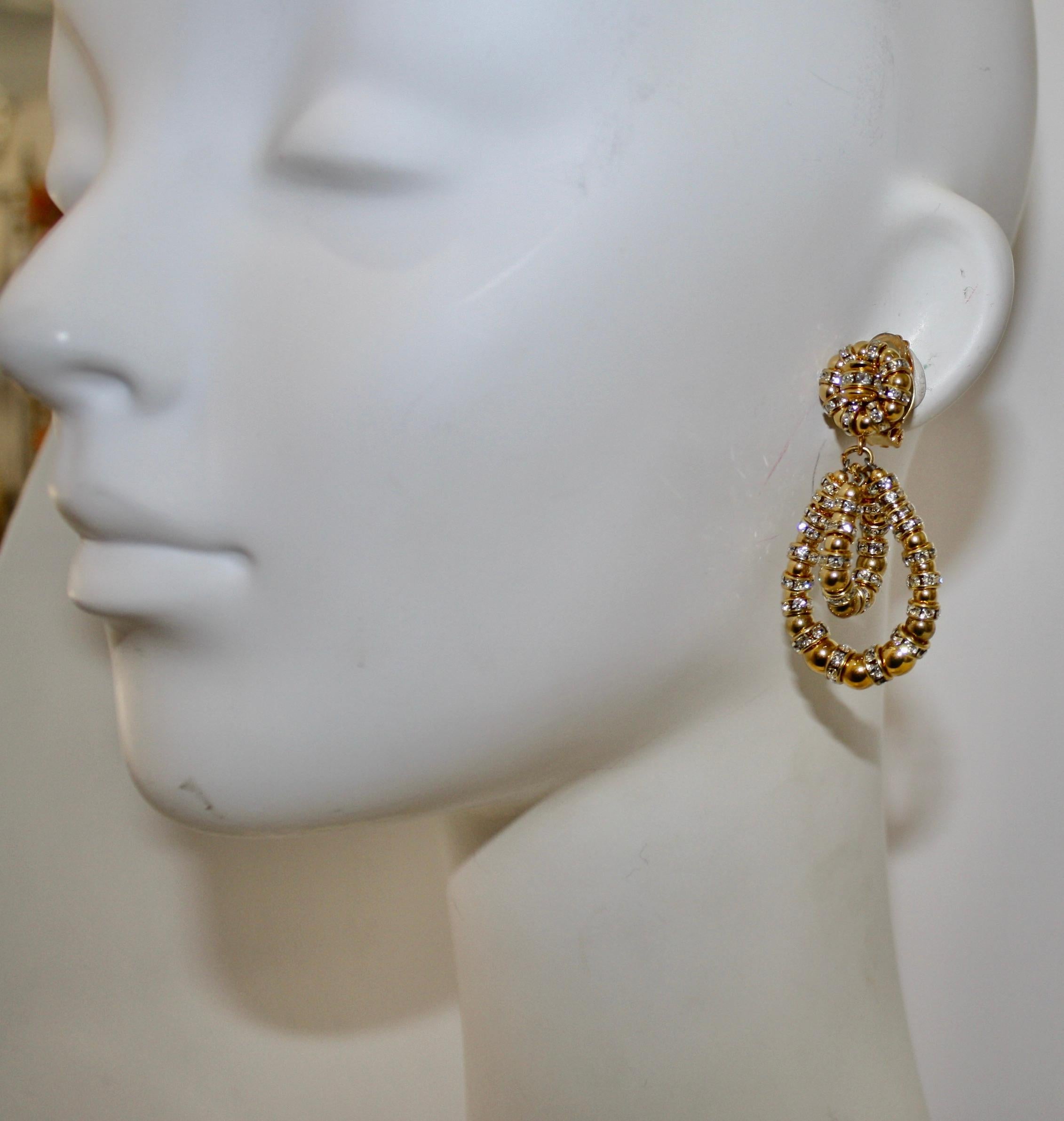 Women's or Men's Francoise Montague gold and Crystal Lolita Earrings