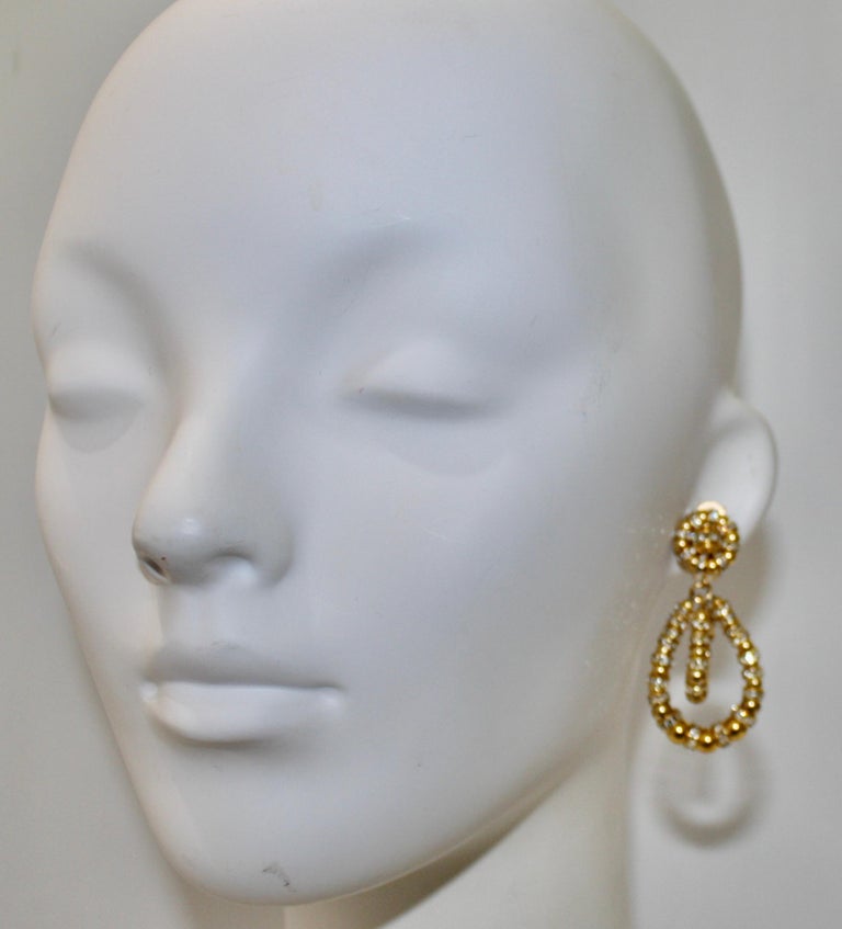 Francoise Montague gold and Crystal Lolita Earrings For Sale 1
