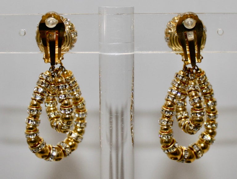 Francoise Montague gold and Crystal Lolita Earrings For Sale 2