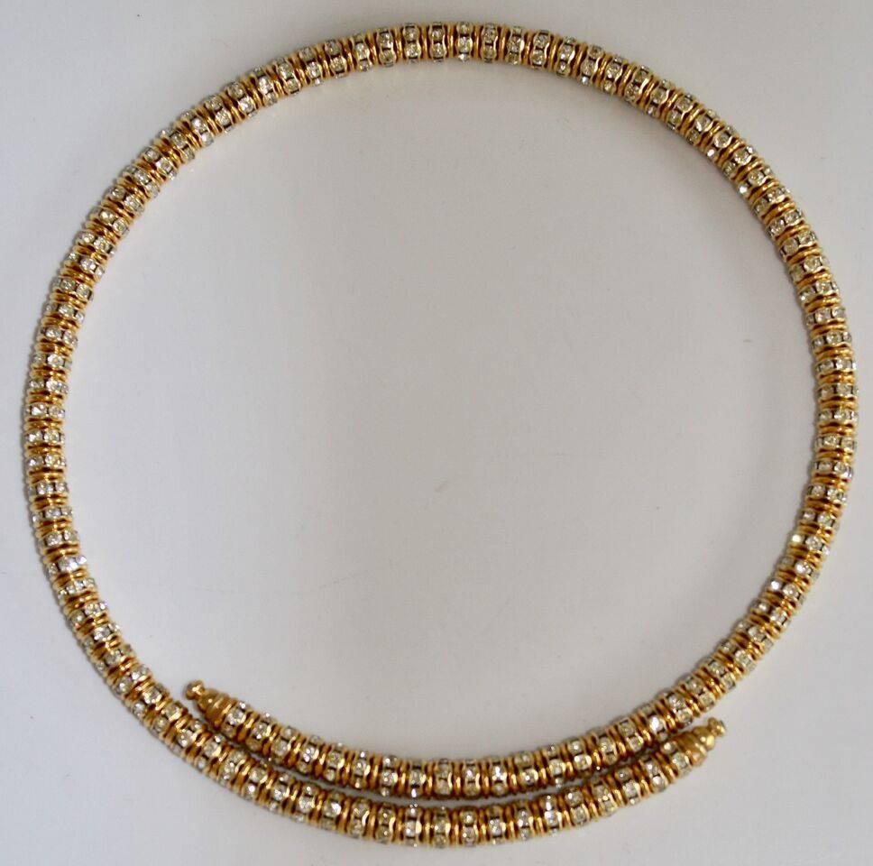 Francoise Montague Gold and Crystal Mabrouk Wraparound Necklace In New Condition In Virginia Beach, VA