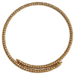 Francoise Montague Gold and Crystal Memory Wire Choker Necklace
