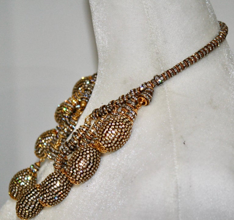 Françoise Montague Gold and Swarovski Crystal Drop Choker In New Condition For Sale In Virginia Beach, VA