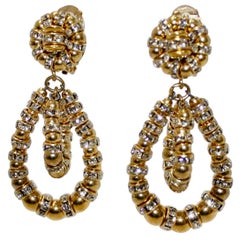 Francoise Montague Gold Clip-On Earrings with Swarovski Crystals, New