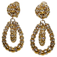 Francoise Montague Gold Clip-On Earrings with Swarovski Crystals, New