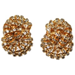 Francoise Montague Gold Metal Swarovski Crystal Clip-On Earrings, New