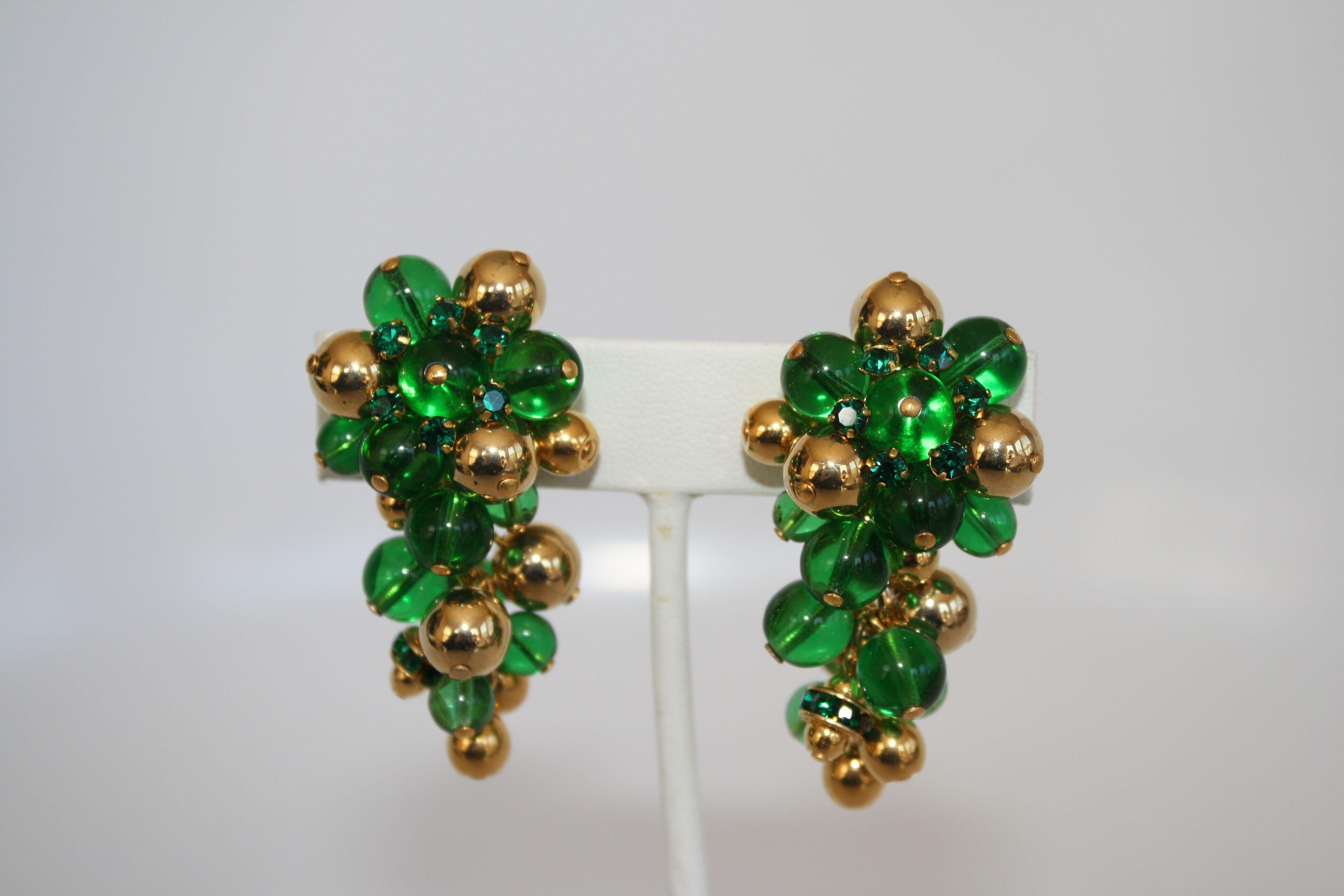 Francoise Montague Green and Gold Grape Inspired Clips In New Condition In Virginia Beach, VA