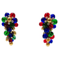 Vintage Francoise Montague Green, Blue, Red and  Gold Grape Inspired Clips