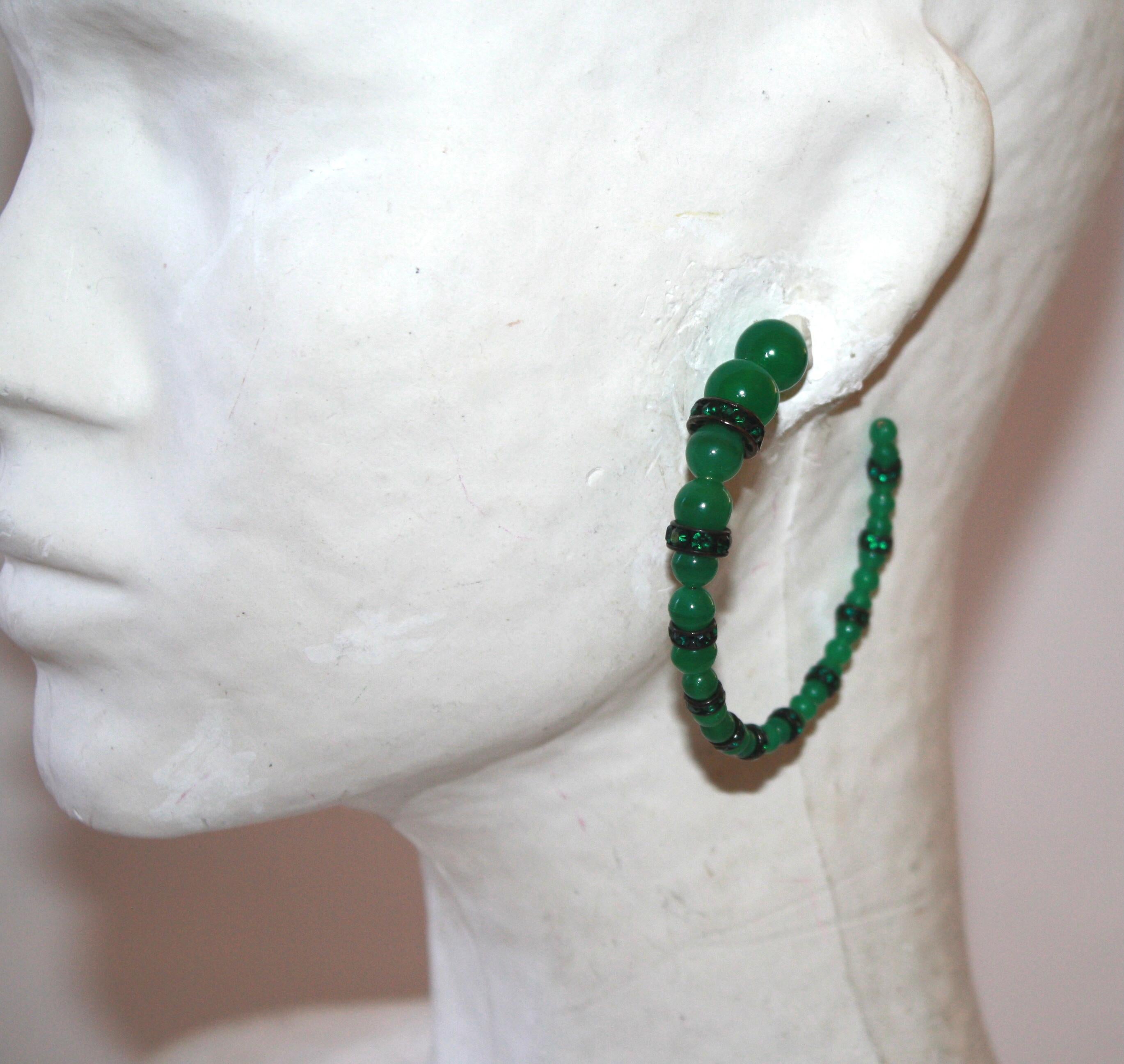Handmade glass and Swarovski Crystal hoop earrings from Francoise Montague. 