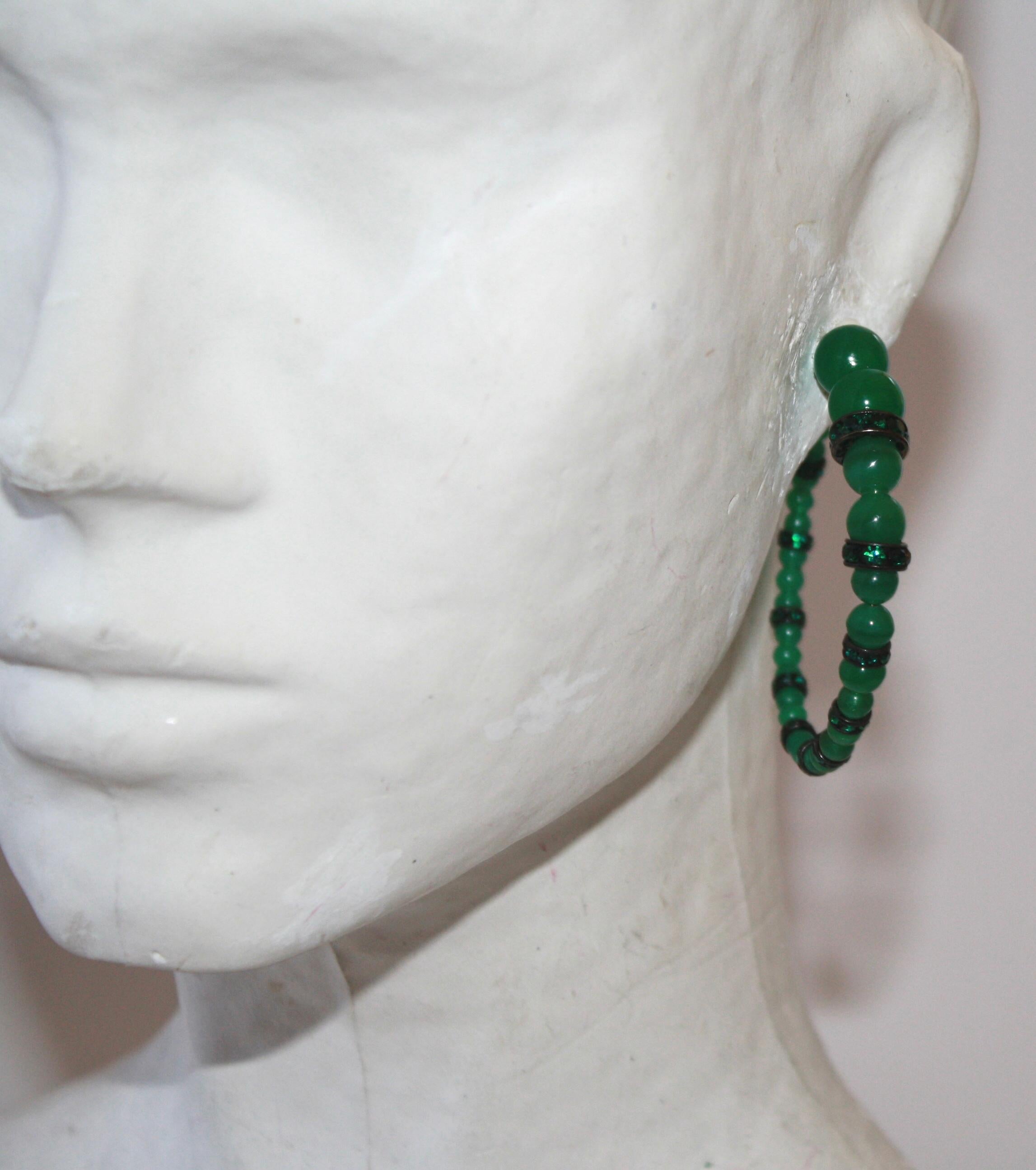 green crystal hoop earrings