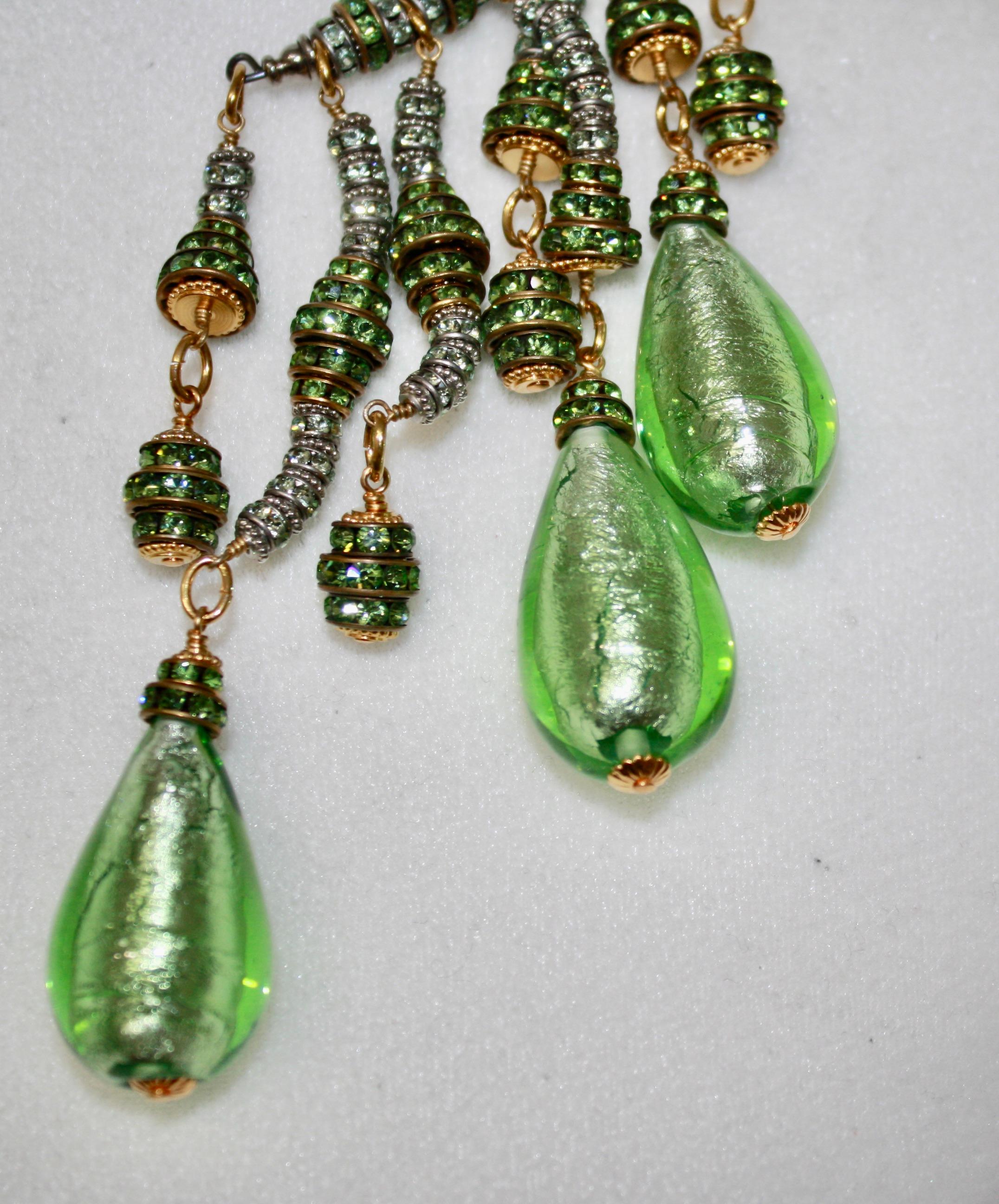 Women's or Men's Francoise Montague Green Murano Glass Drop Choker