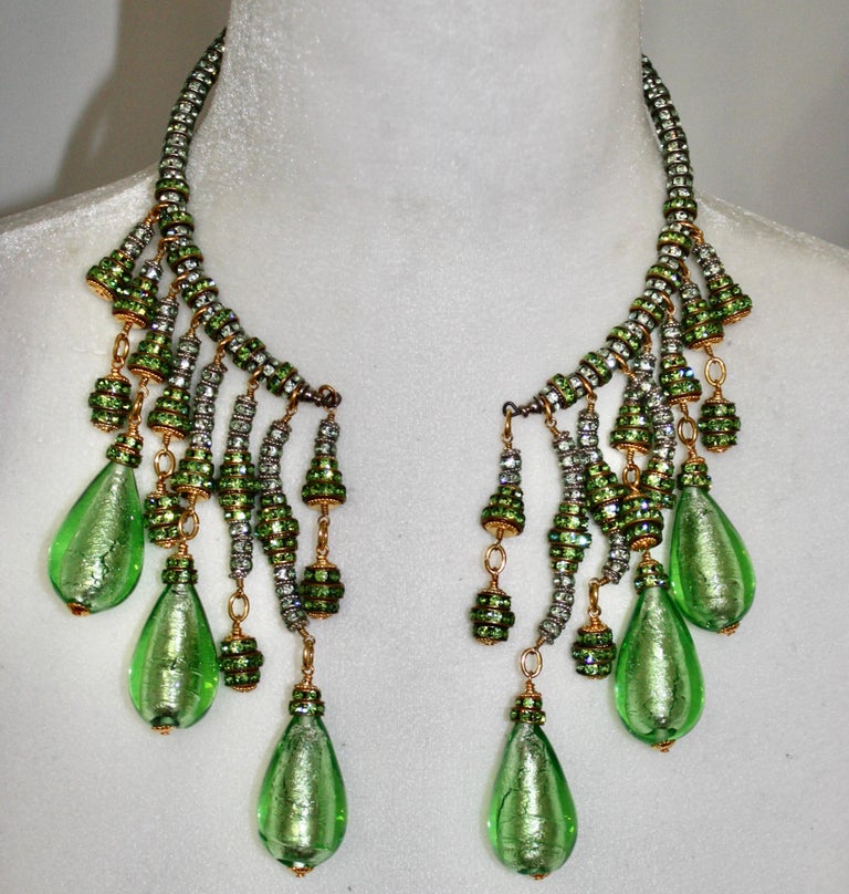 Francoise Montague Green Murano Glass Drop Choker In New Condition For Sale In Virginia Beach, VA