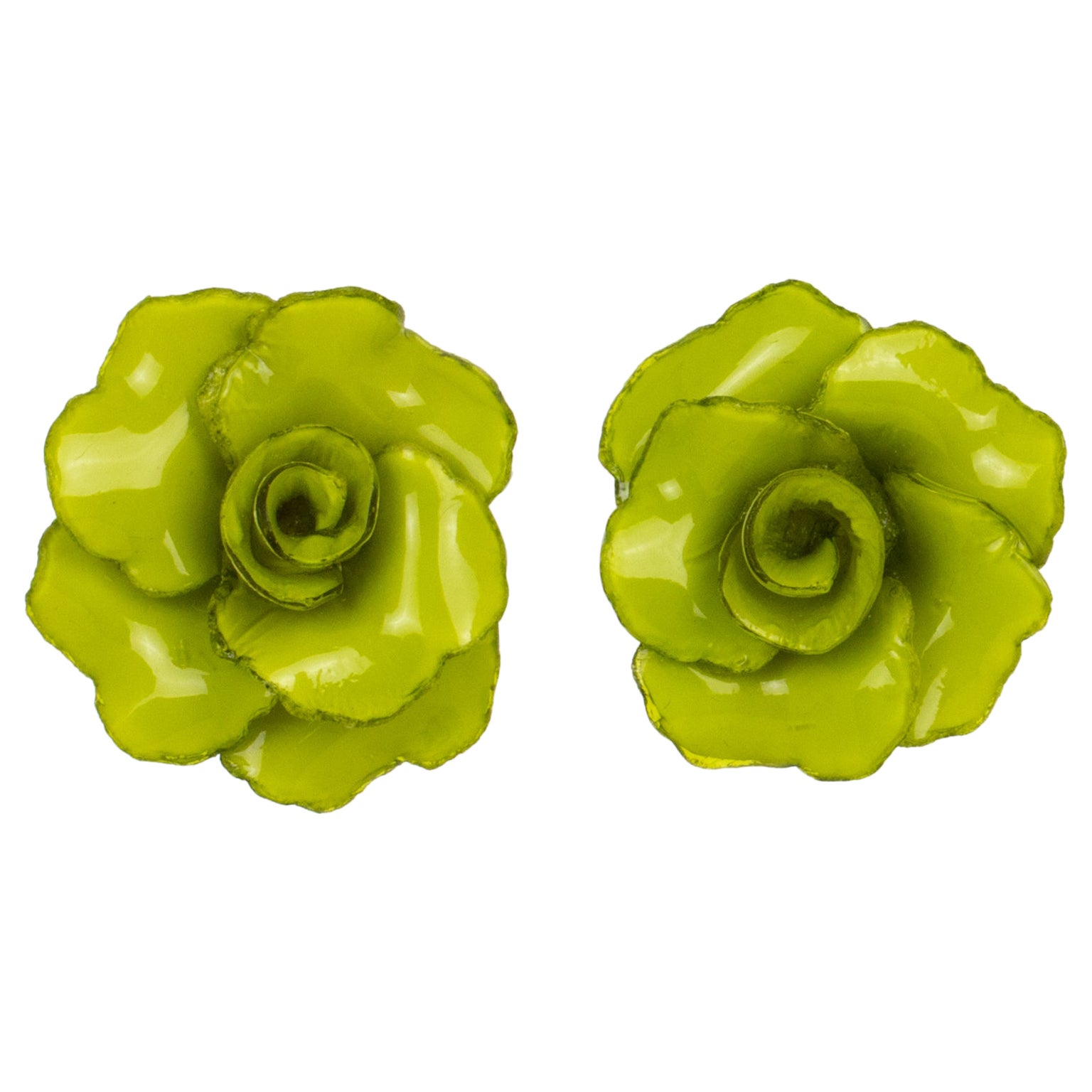 Francoise Montague Pendientes de clip de resina Rosas verdes en venta