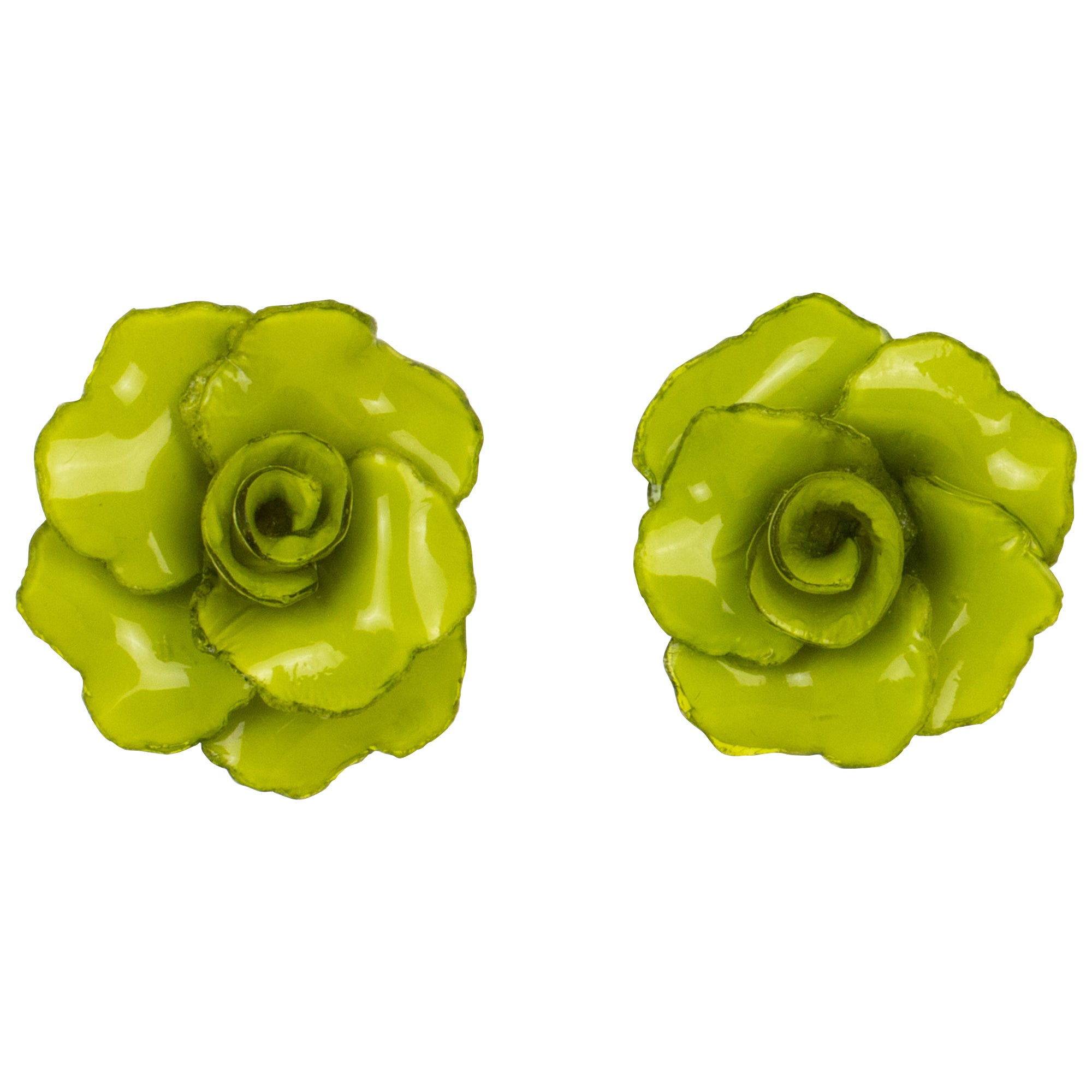 Francoise Montague Green Roses Resin Clip Earrings For Sale