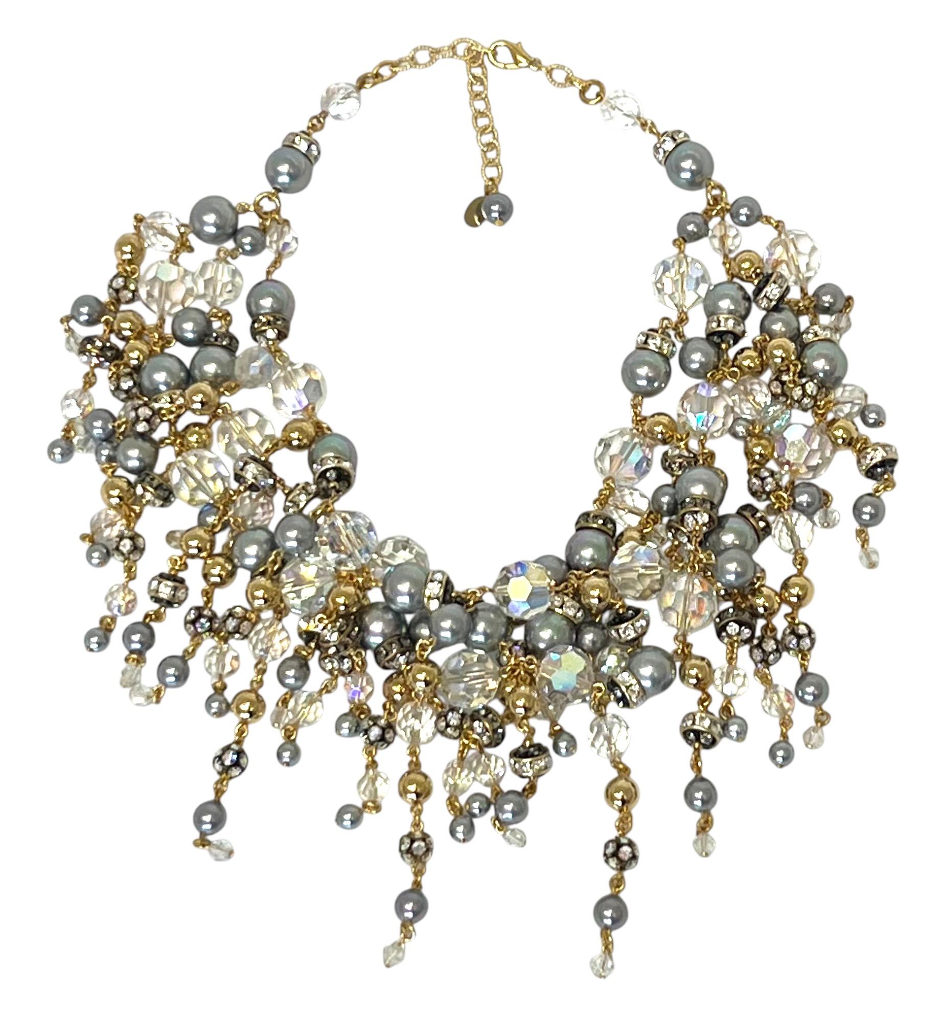 Francoise Montague Grey , Clear and Gold Glass Beads Clip Earrings 5