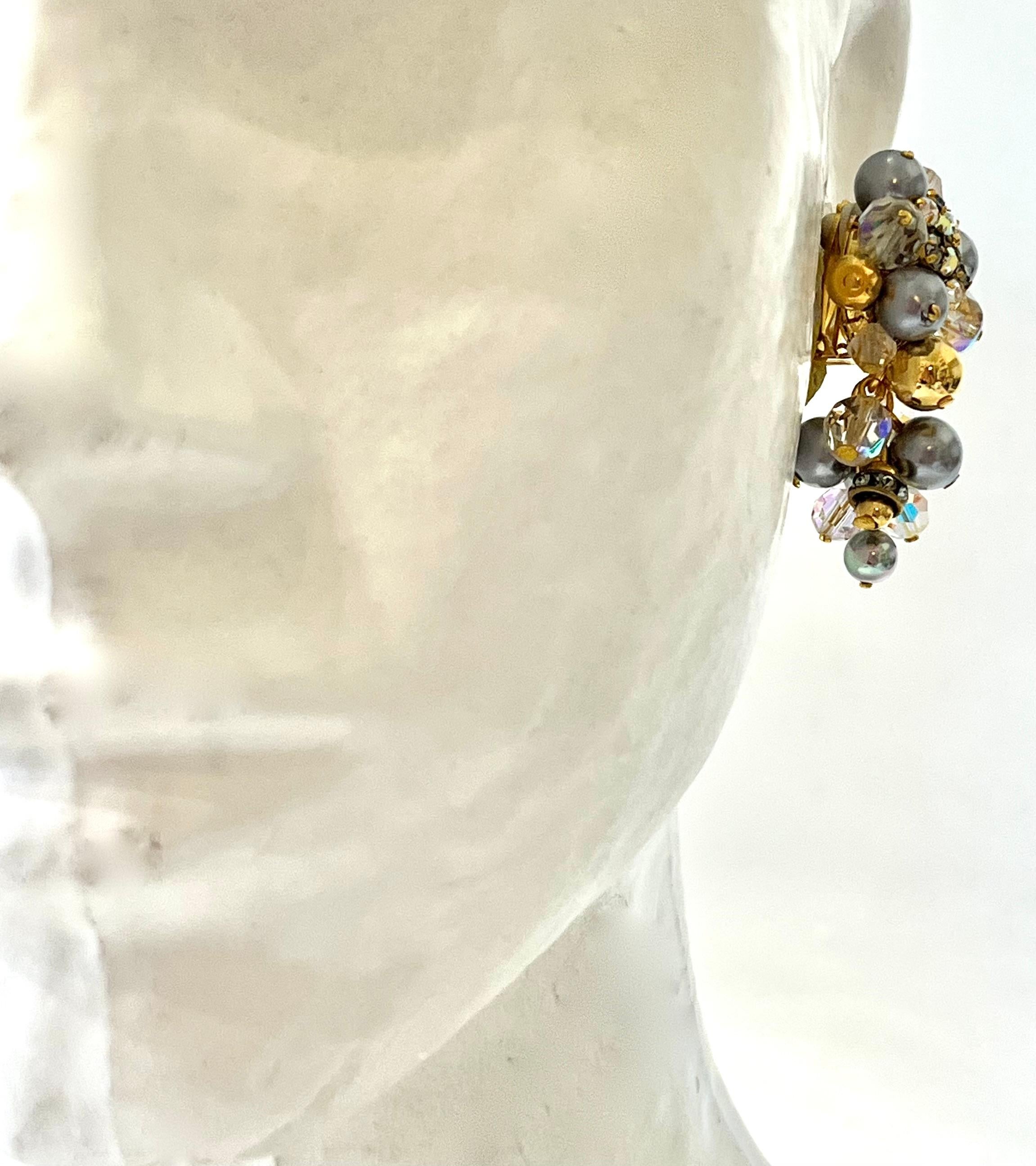 Francoise Montague Grey , Clear and Gold Glass Beads Clip Earrings 3