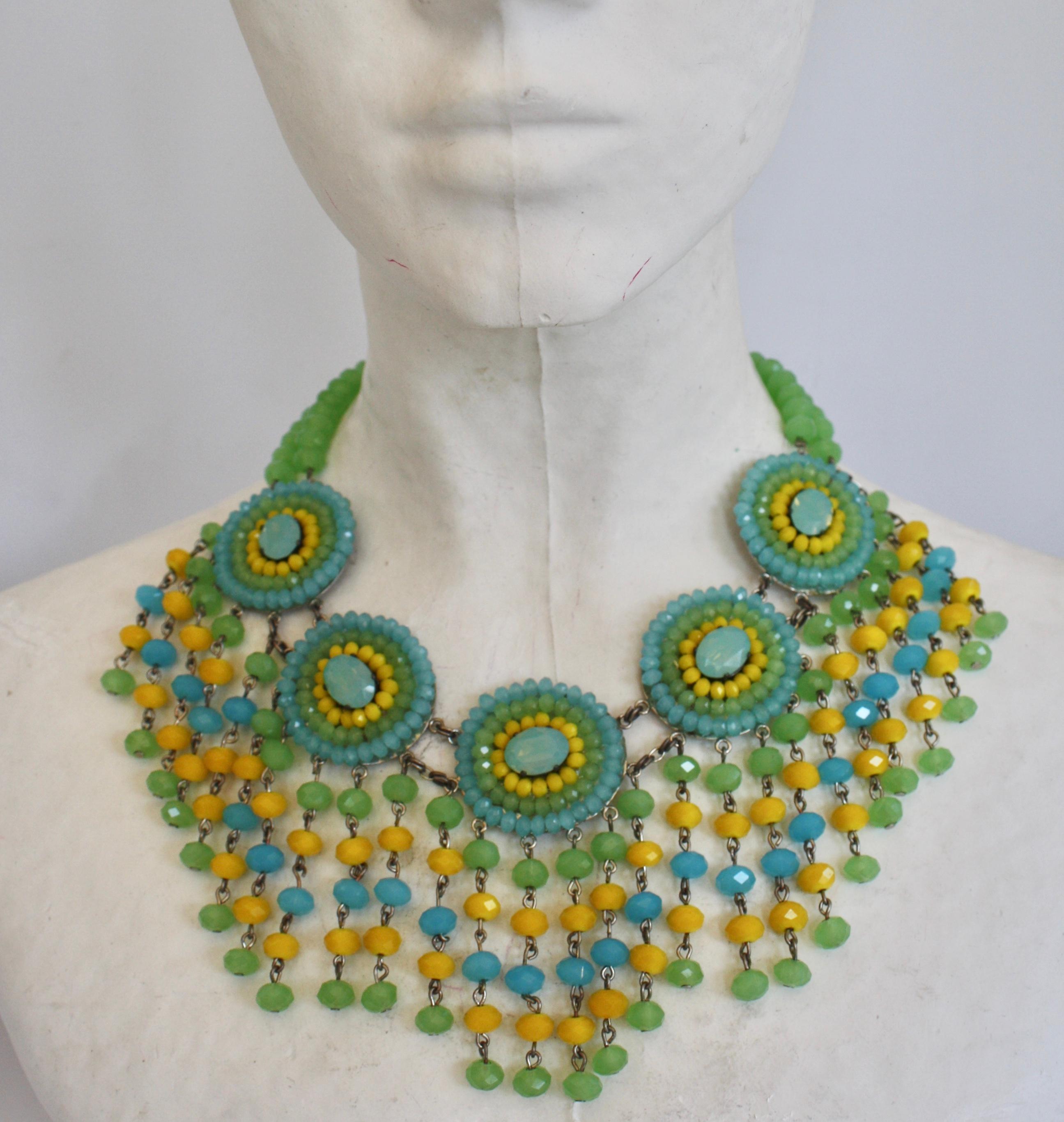 Multi-color tassel drop faceted glass necklace from Francoise Montague Paris. 