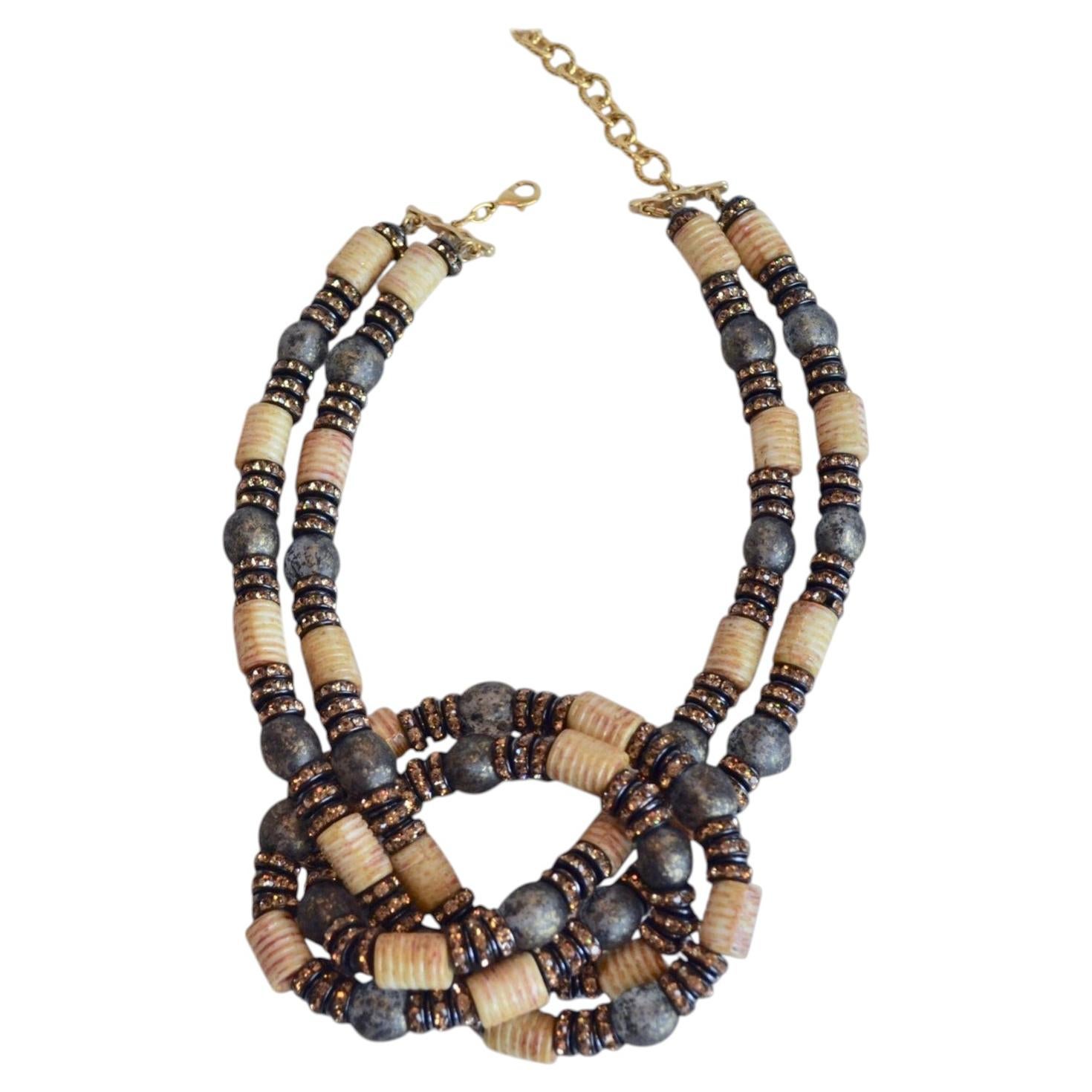 Francoise Montague Collar de nudos gris topo marrón hecho a mano, Francia en venta