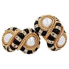 Francoise Montague Huit Earrings in Black, Pearl and Gold Clip Earrings