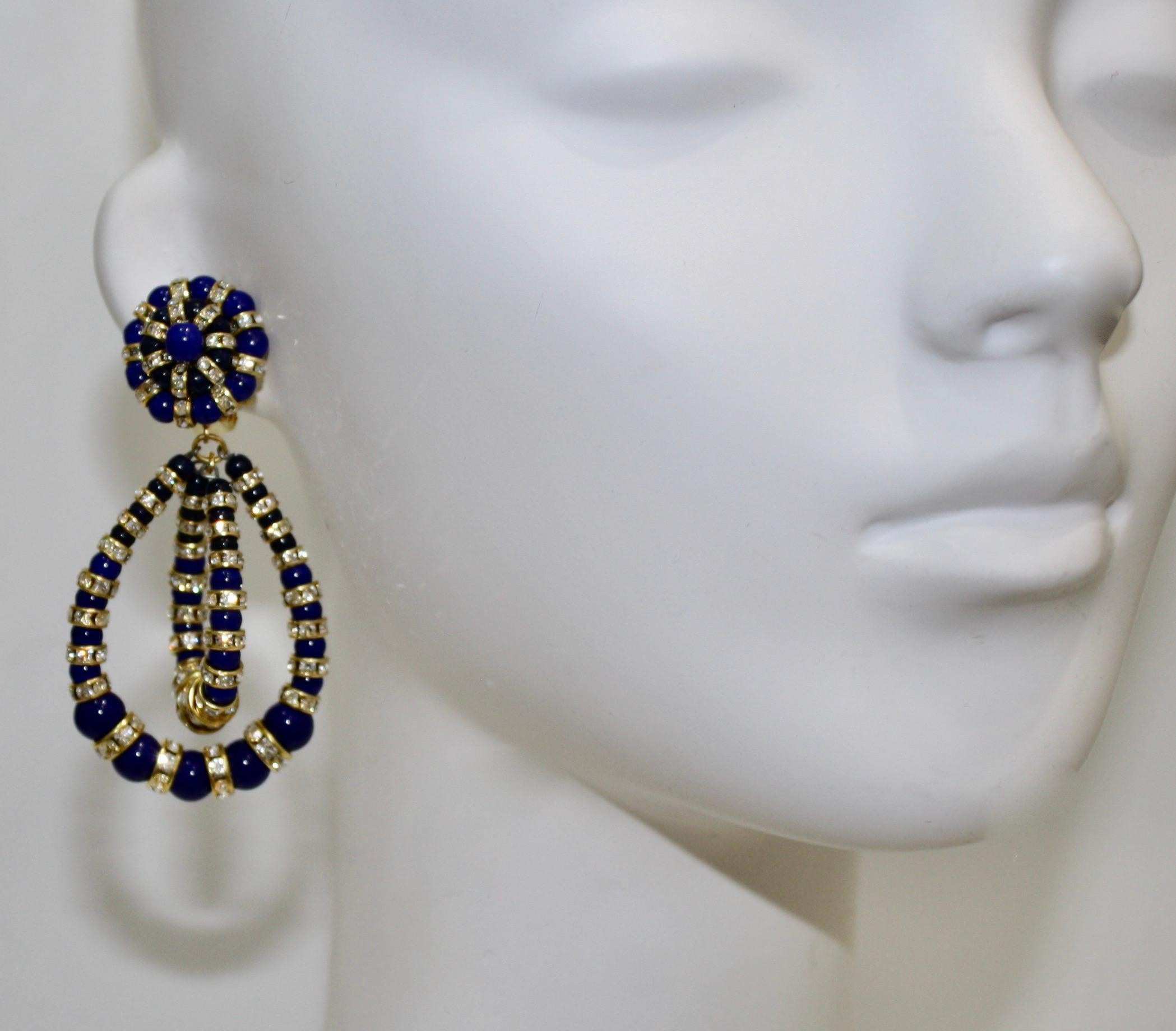 Françoise Montague Lapis and Swarovski Crystal Lolita Earrings  In New Condition In Virginia Beach, VA