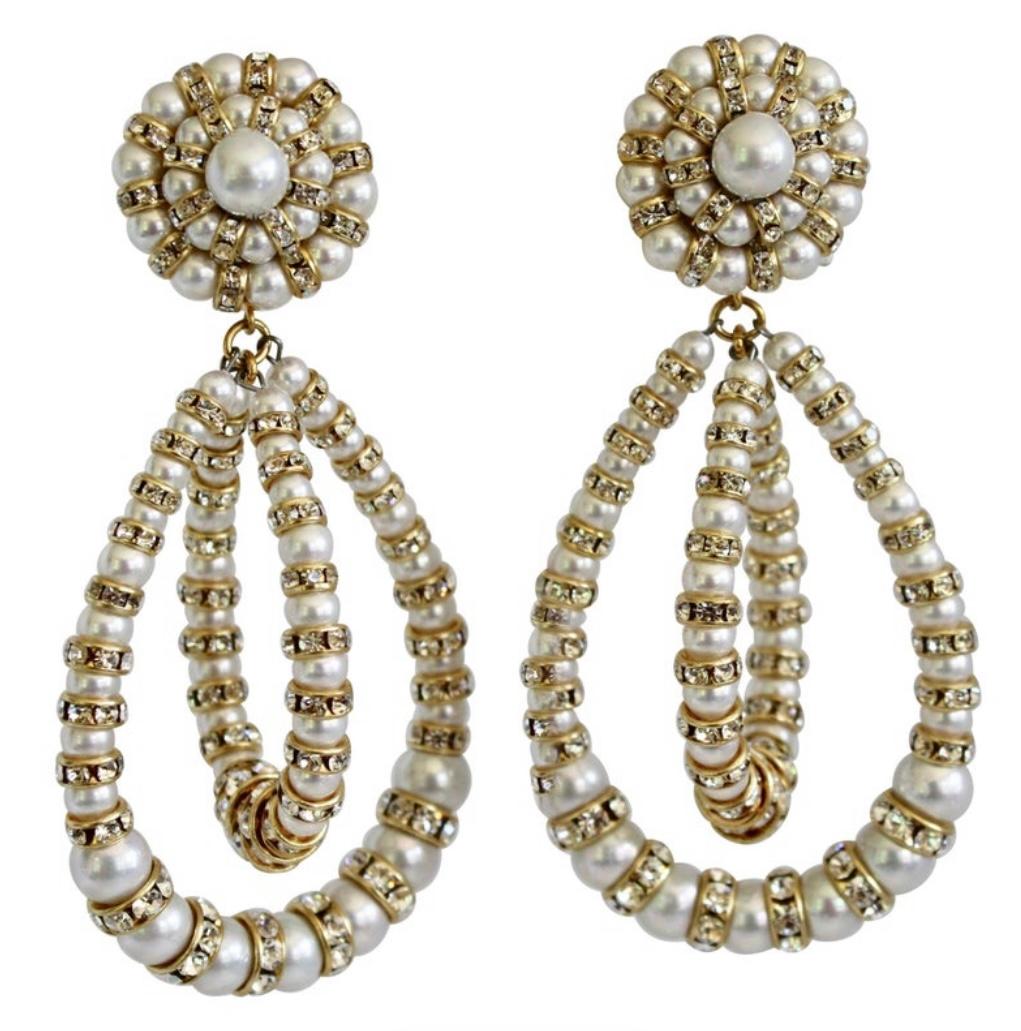 Francoise Montague Large  Crystal on Gold Clip Earrings For Sale 2