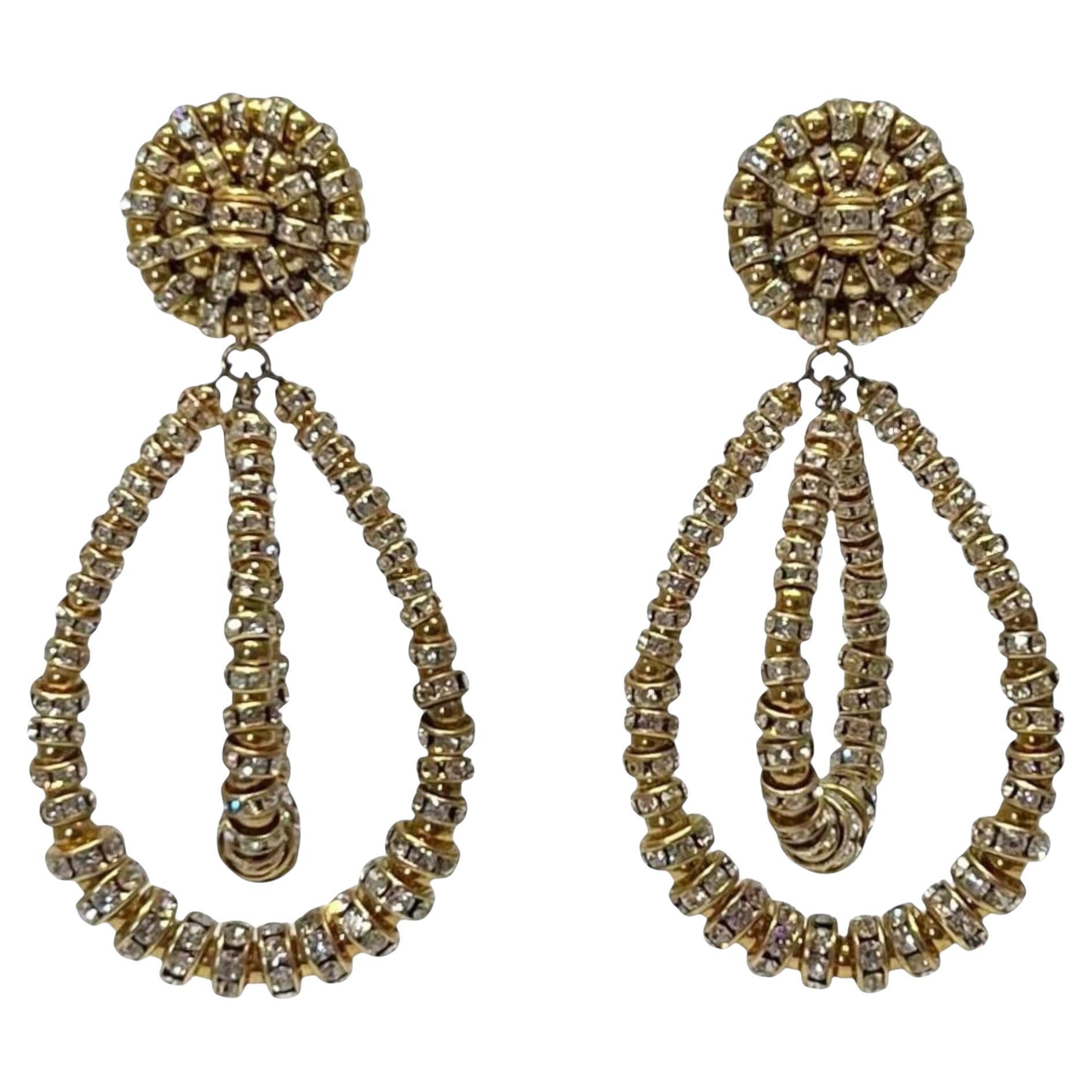 Francoise Montague Large Crystal on Gold Clip Earrings