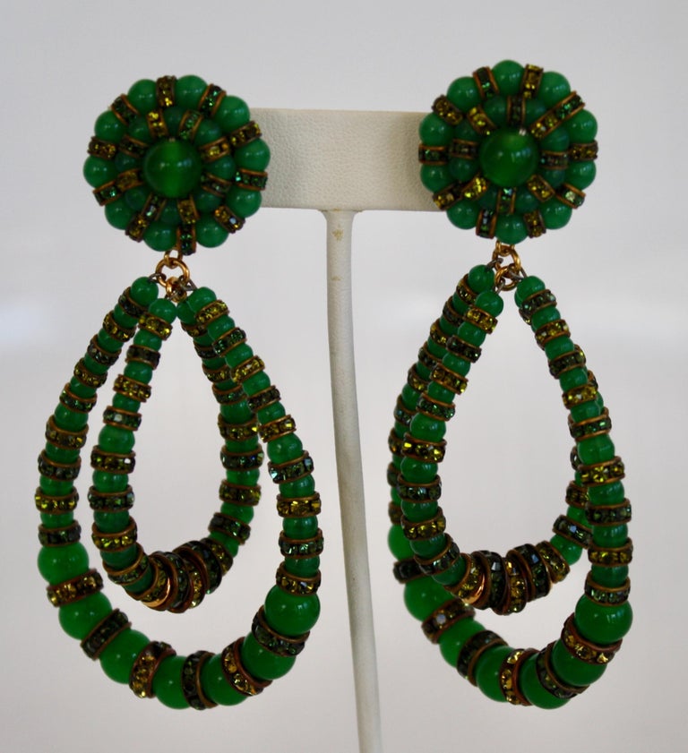 Francoise Montague Large Green Lolita Clip Earrings For Sale at 1stDibs