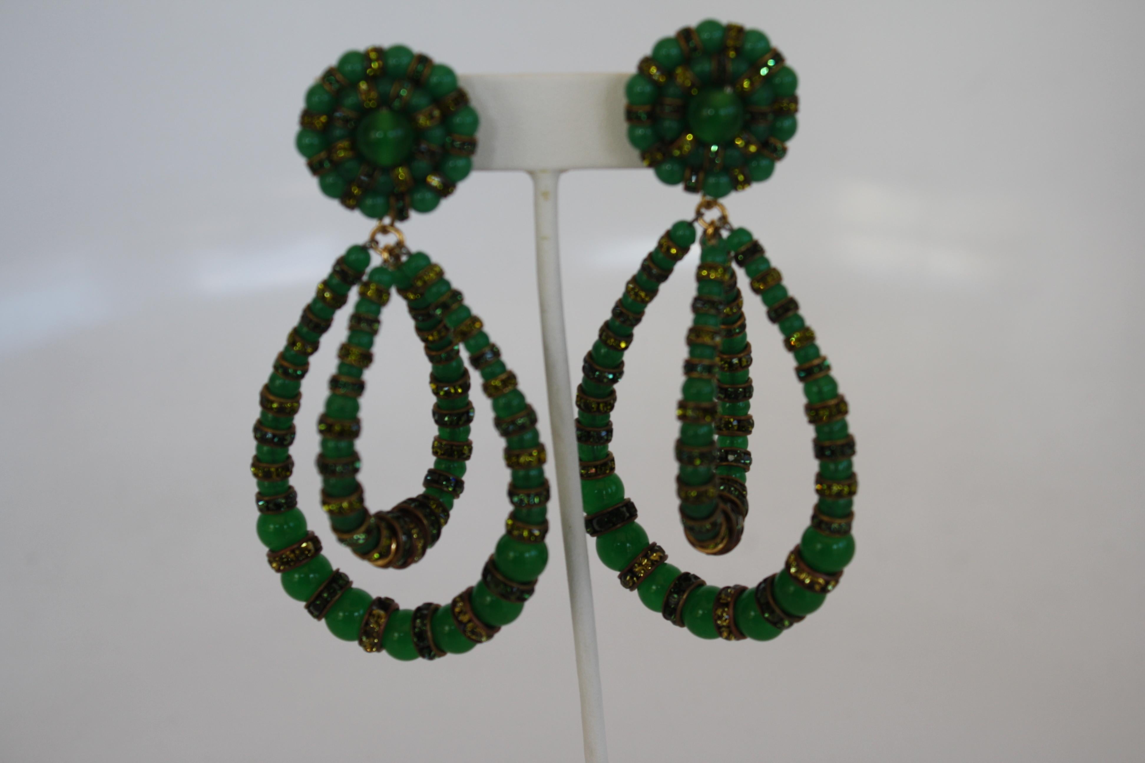 Francoise Montague Large Green Lolita Clip Earrings 1