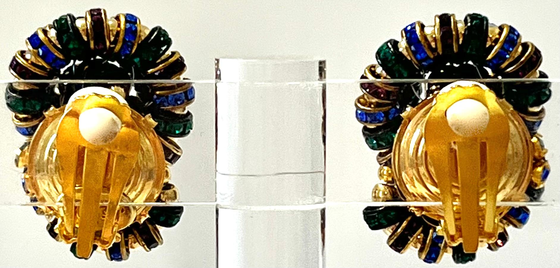 Women's or Men's Francoise Montague large Knott Clip Earrings in Blue, Green and Purple For Sale