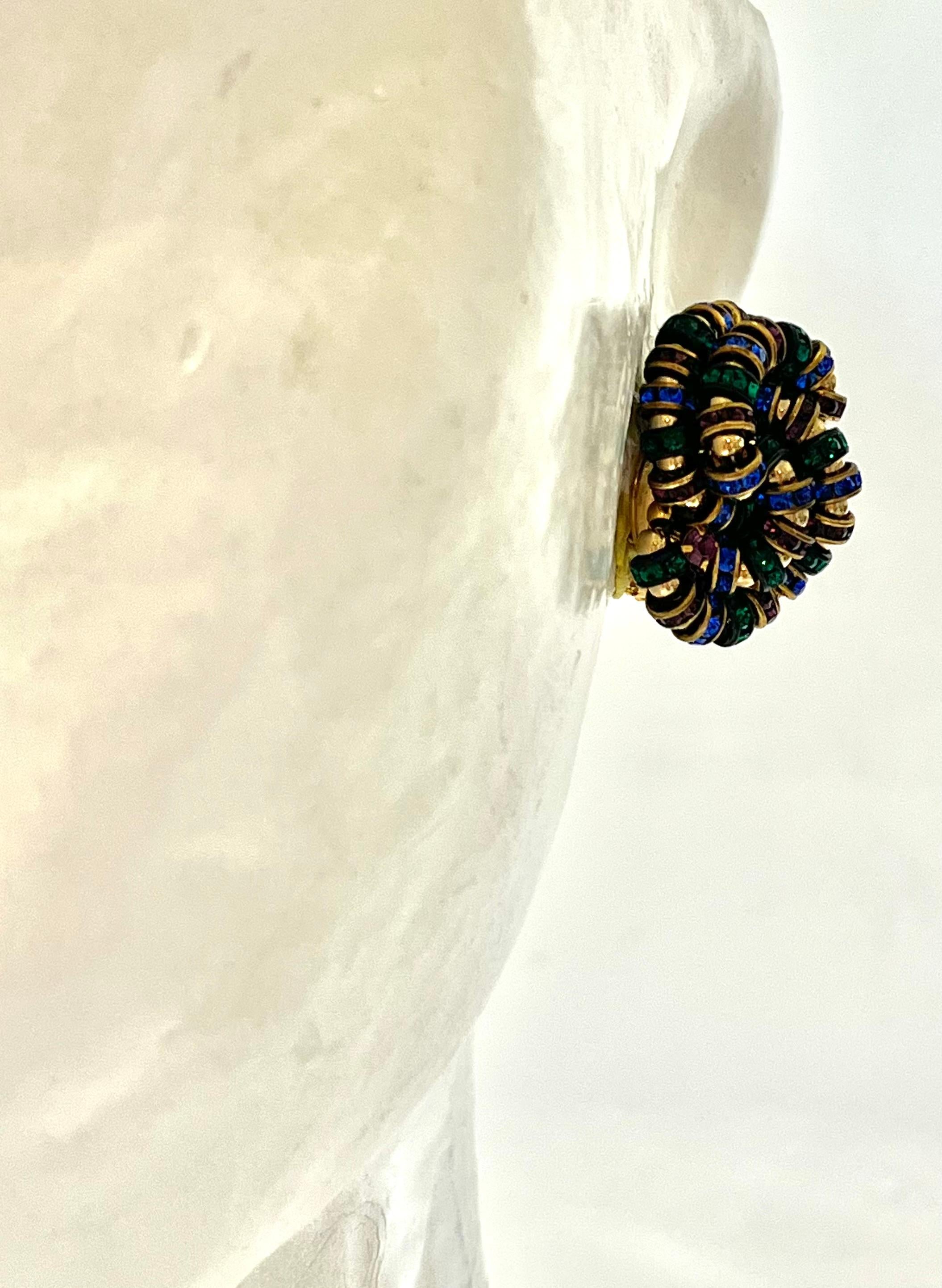 Francoise Montague large Knott Clip Earrings in Blue, Green and Purple For Sale 1