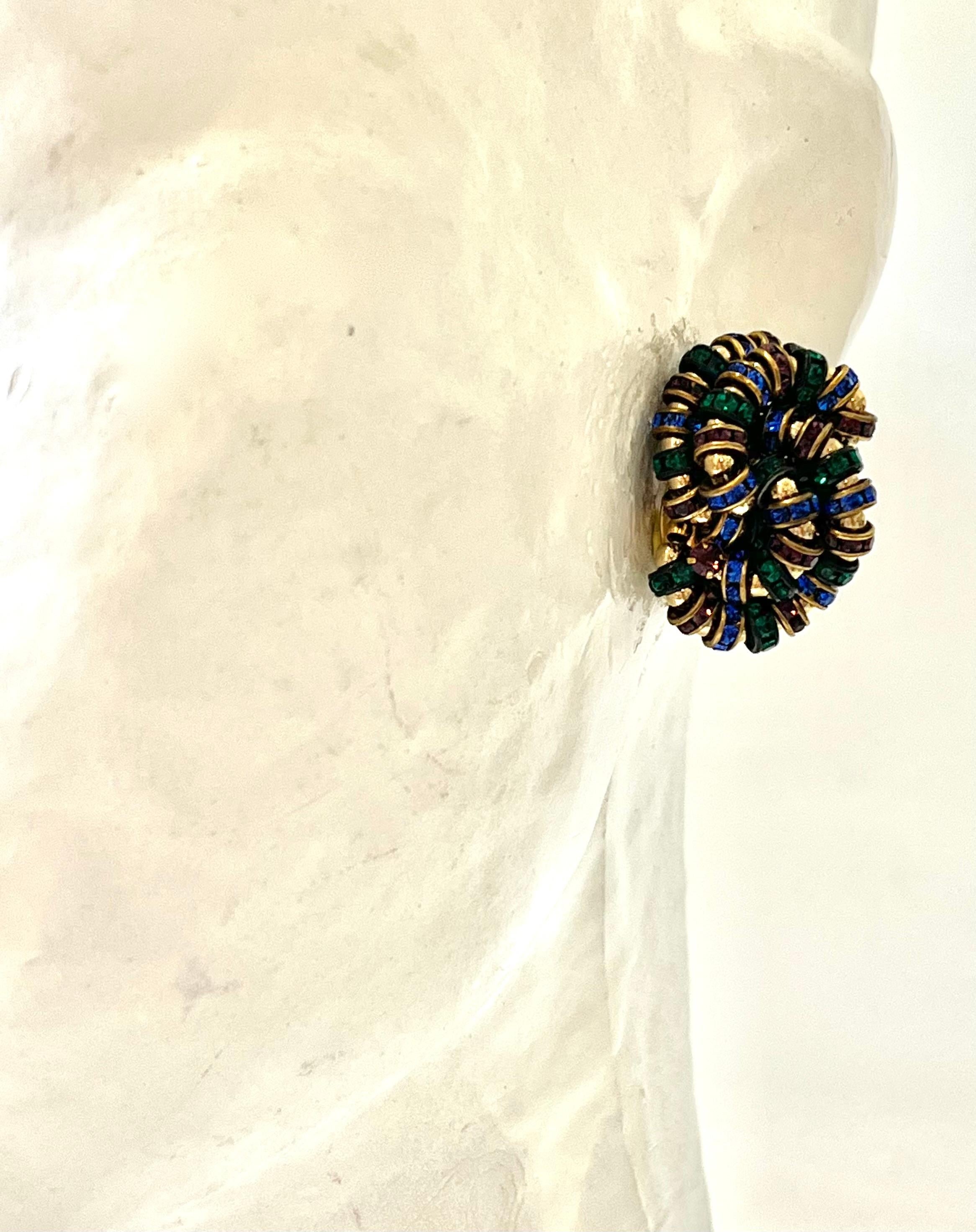 Francoise Montague large Knott Clip Earrings in Blue, Green and Purple For Sale 2