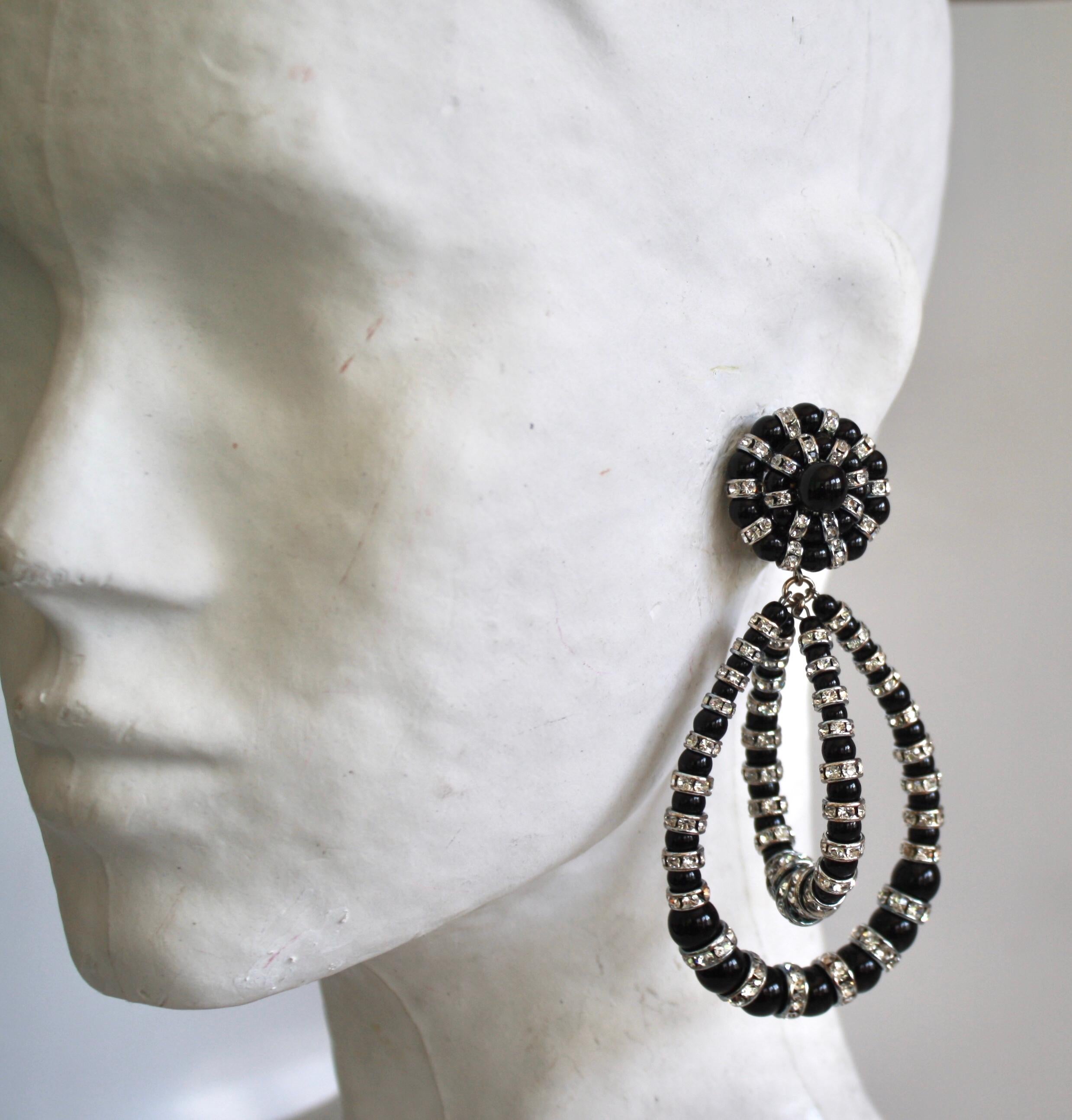 Women's Francoise Montague Large Lolita Black and Crystal Clip Earrings