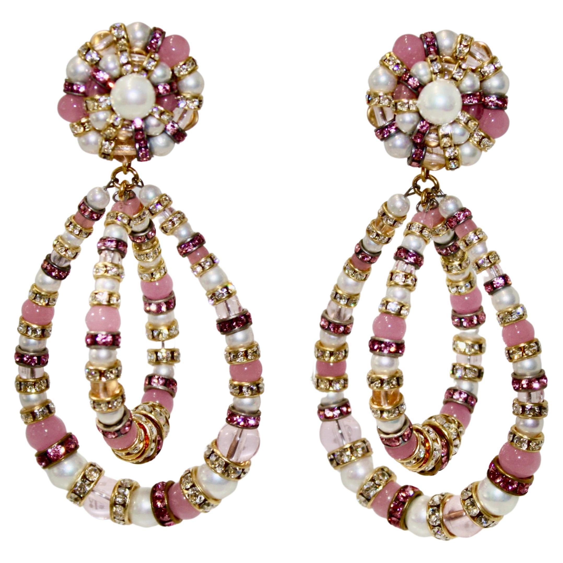 Françoise Montague Large Lolita Clip Earrings in Pink and Pearls