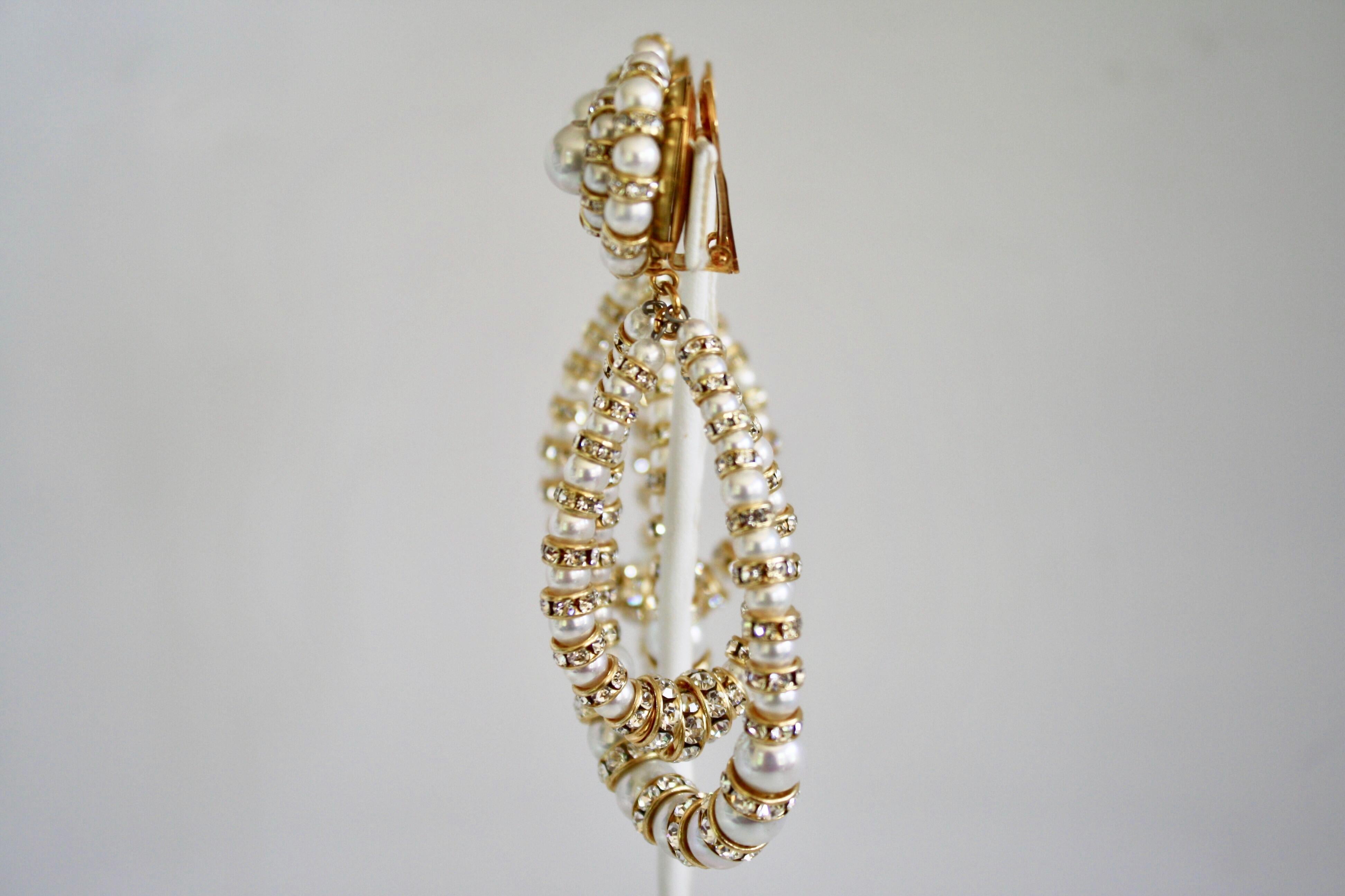 Francoise Montague Large Lolita Pearl and Crystal on Gold Clip Earrings 2