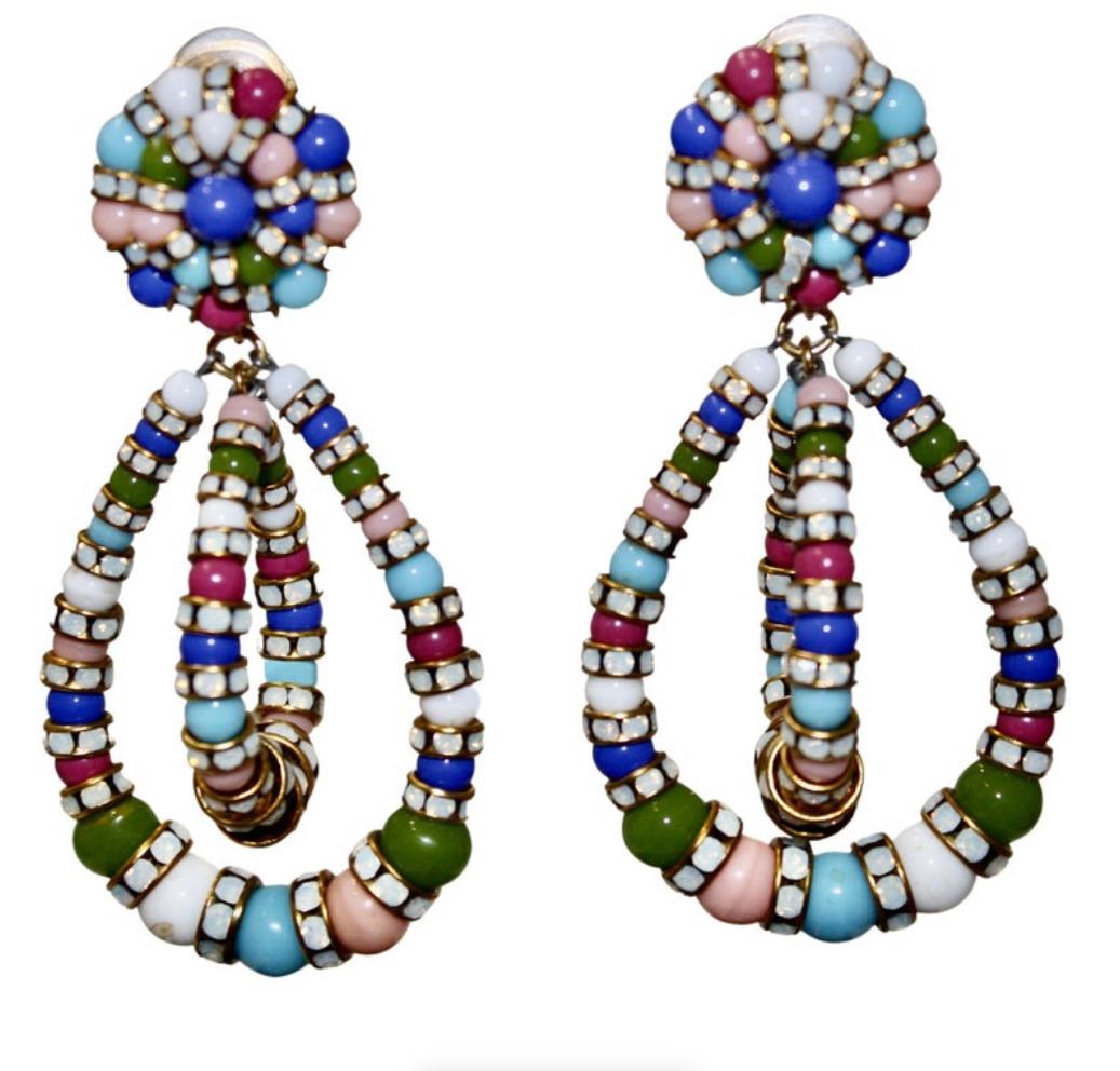 Francoise Montague Large Lolita Pearl and Crystal on Gold Clip Earrings 2