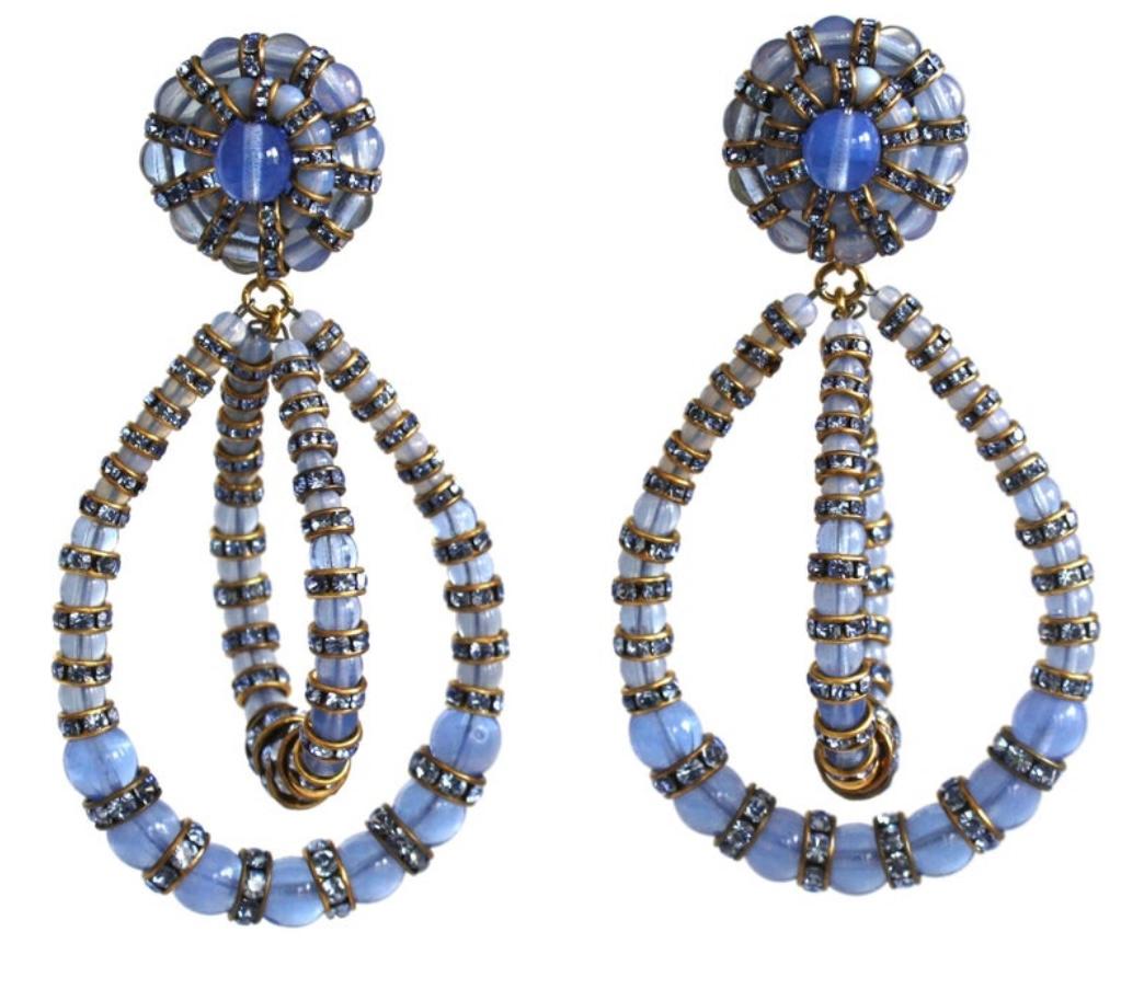 Francoise Montague Large Lolita Pearl and Crystal on Gold Clip Earrings 3
