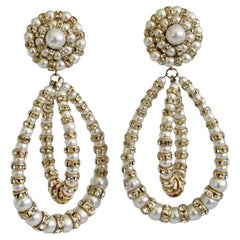 Francoise Montague Large Lolita Pearl and Crystal on Gold Clip Earrings