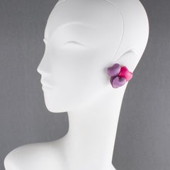 Francoise Montague Lavender and Pink Heart Resin Clip Earrings